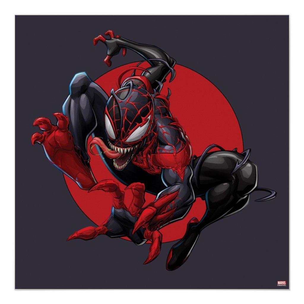 Wallpaper #-xm9Io8BtGB6xQ78xoIX20 Venomized Spider Man Miles Morales Leaps into the Air Half Consumed by
