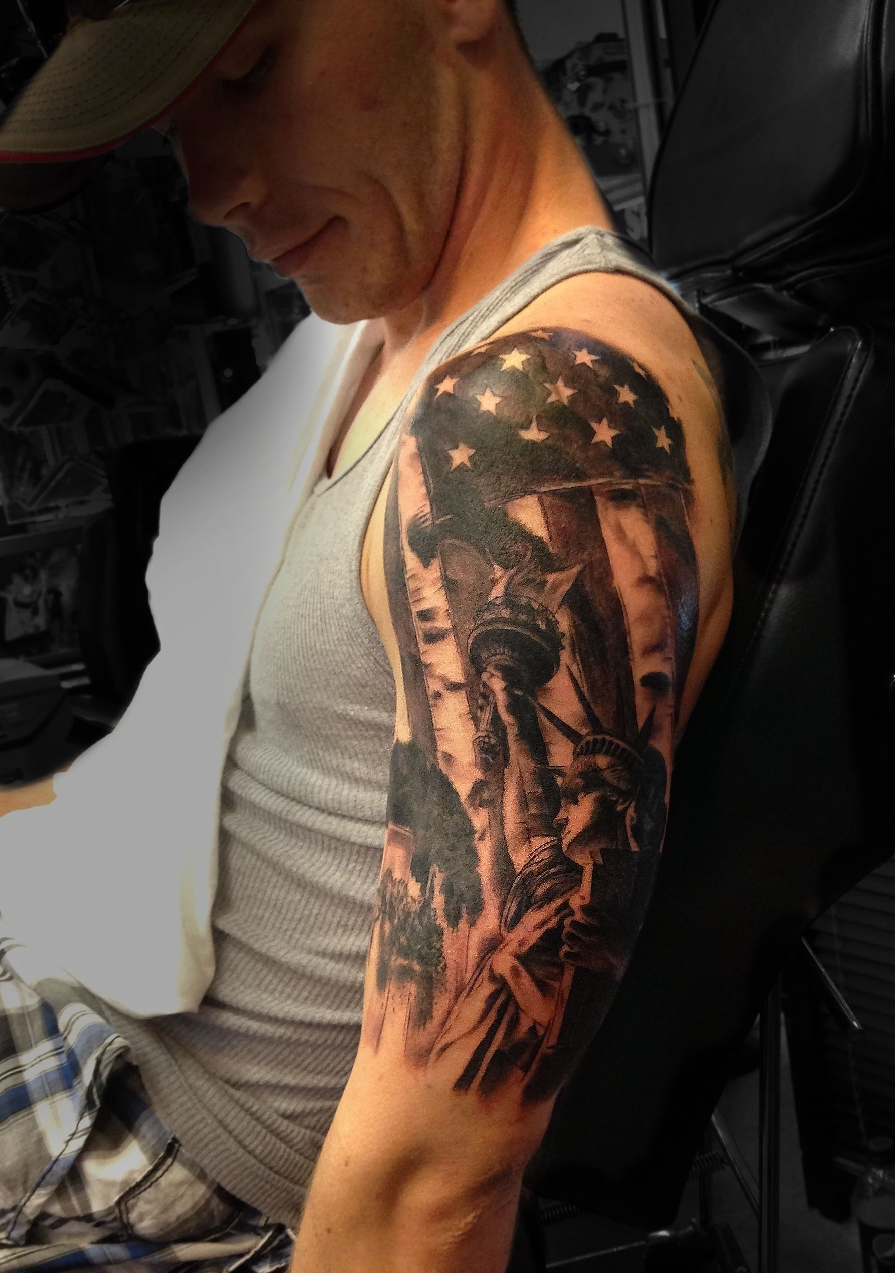 Wallpaper #8jF1NZMB5zzyi_yYr1bE365 American Flag Liberty Half Sleeve Tattoo Done by Angela Grace at Damask