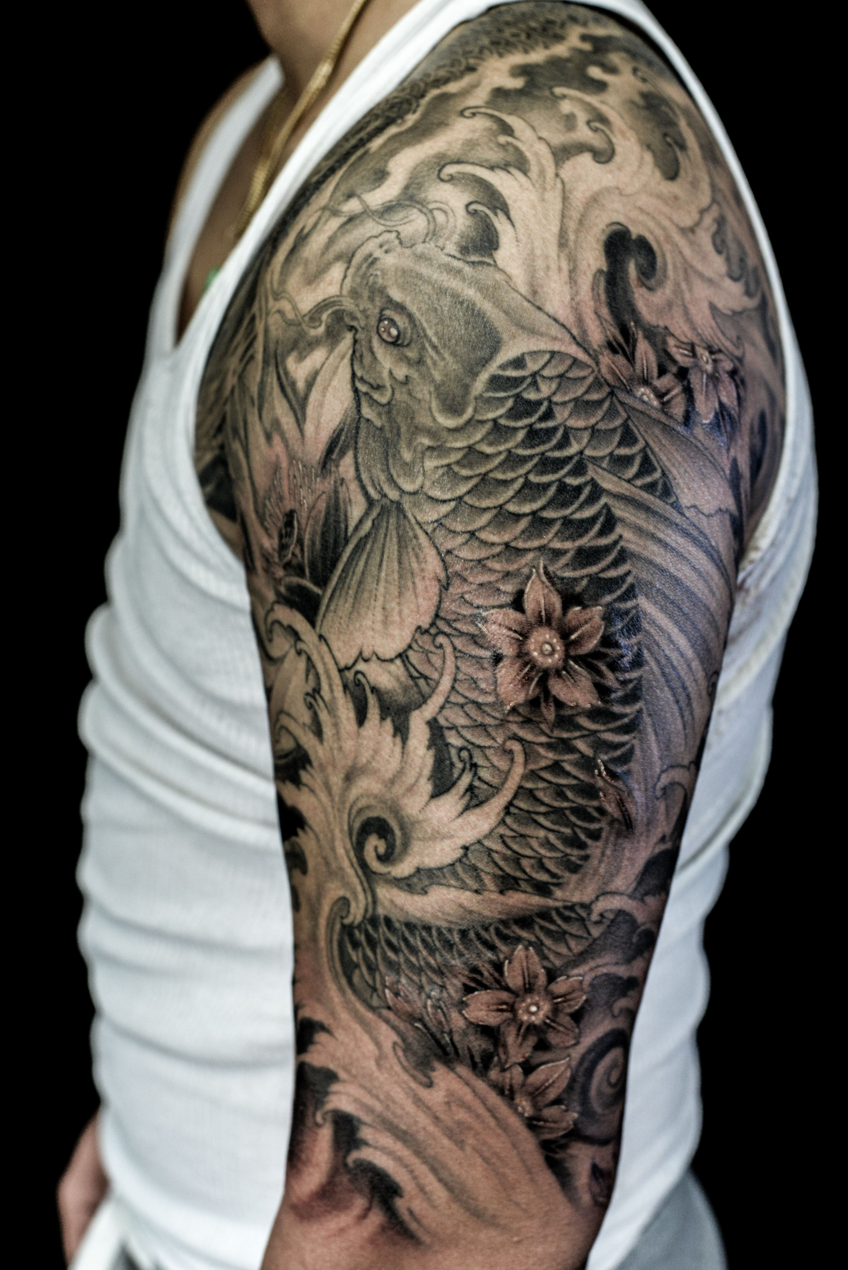 Wallpaper #A30FA Koi Fish and Compass Tattoo Black and Gray Tattoo Grey Tattoo Black