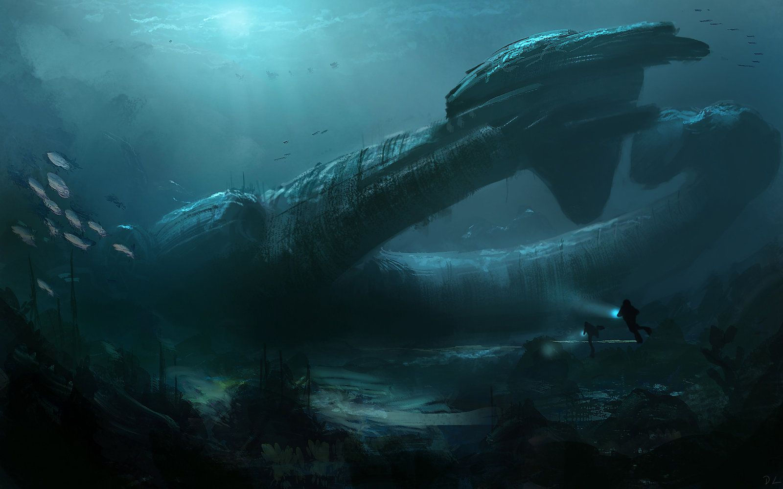 Wallpaper #S2ej65IBSpphPi3-z00p255 Spaceship Crash into the Ocean Denis Loebner Alien Spaceship