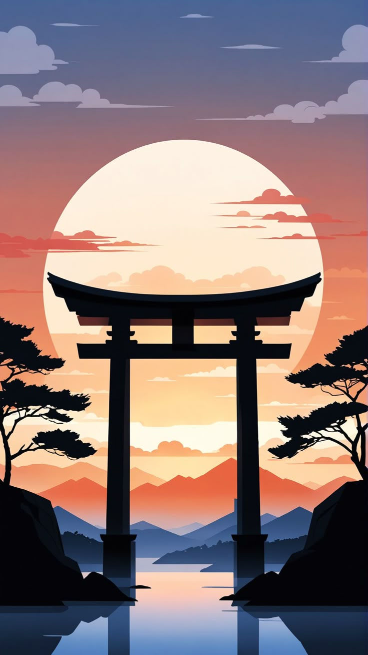 Wallpaper #5rgu2JIBJvJKYCmEzuas408 Japanese Arch at Sunset Torii Gate Wallpaper Minimalist Landscape En