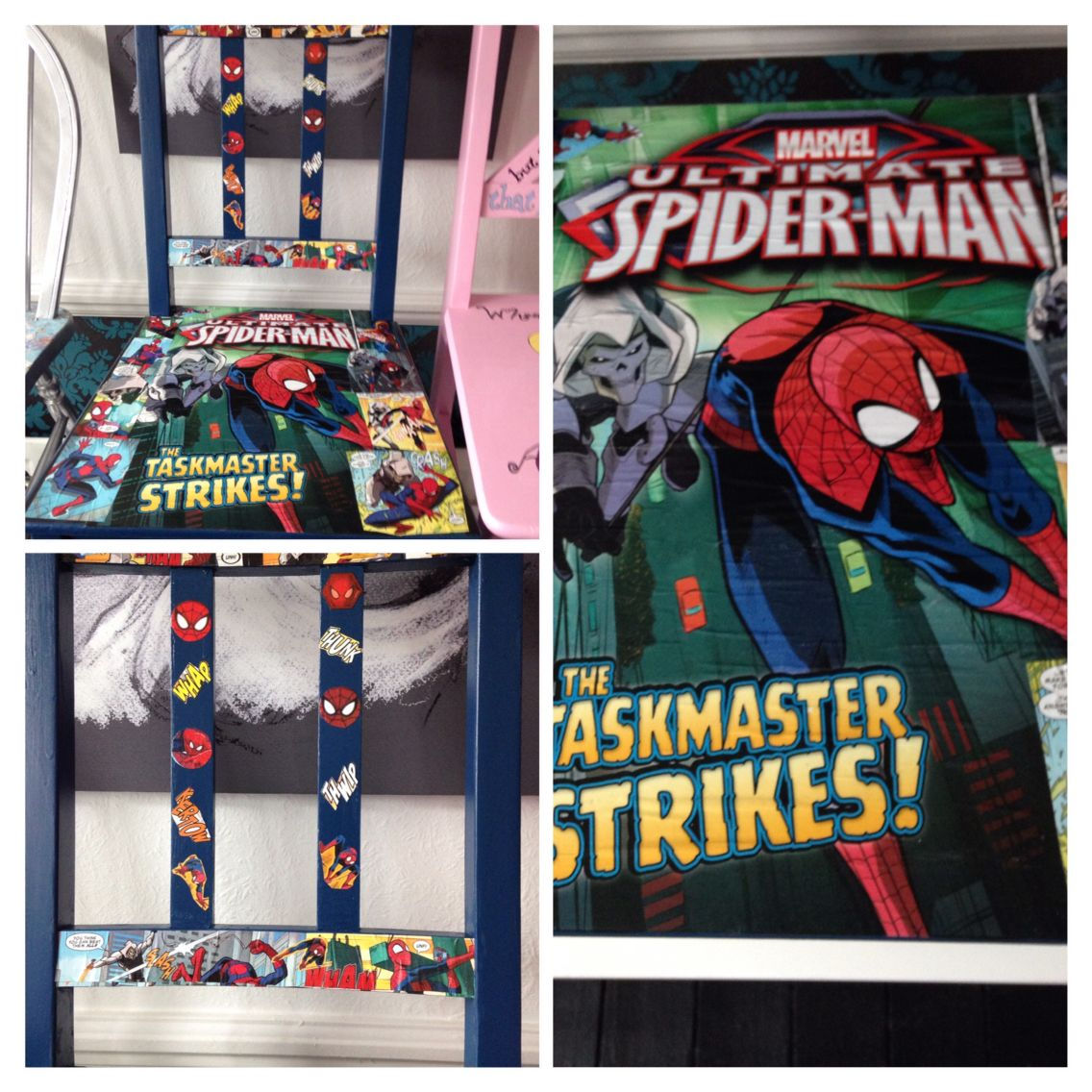 Wallpaper #njGpNZMB5zzyi_yYaFf338 The Spider Man Chair Has Been Decorated with Comic Books