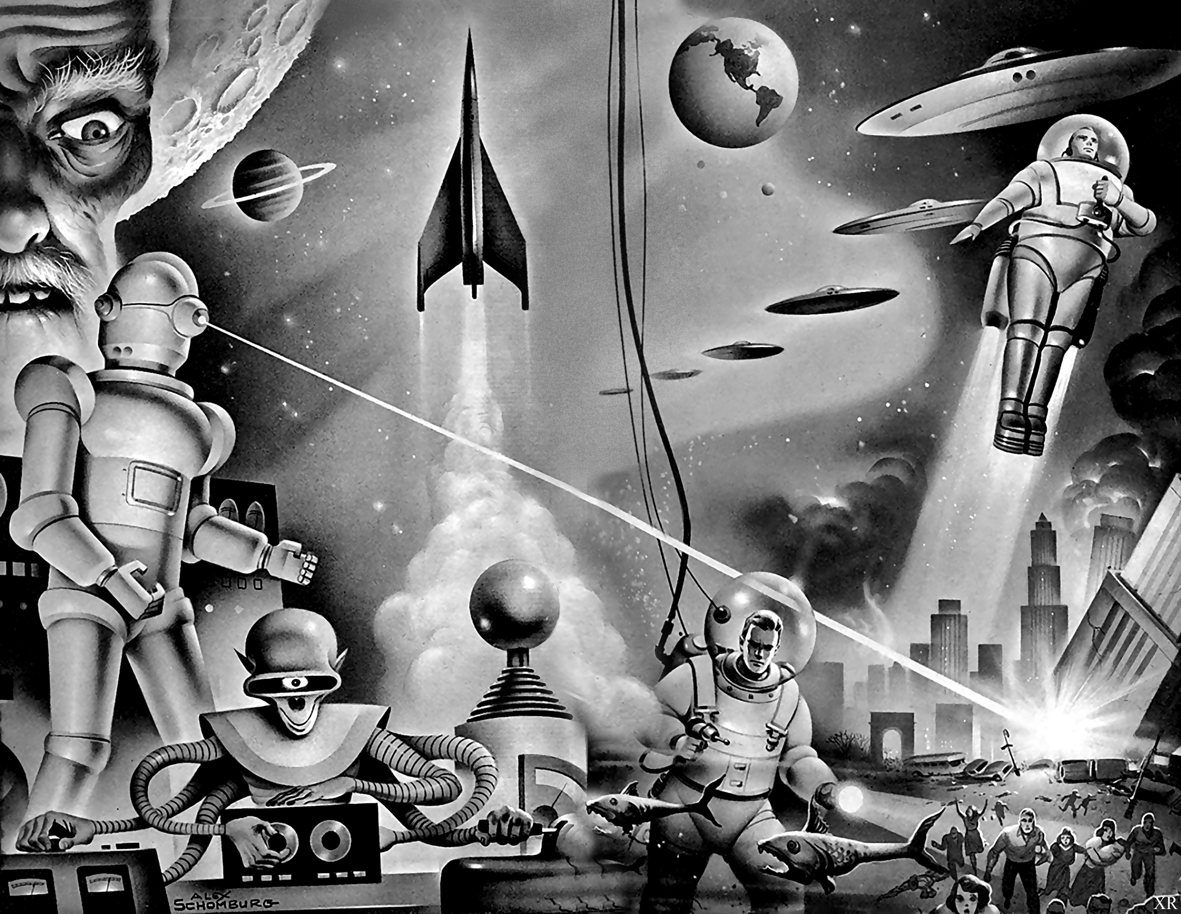 Wallpaper #f0KzPJMBOBpx0NhmG8Ga24 Retro Spaceship Art