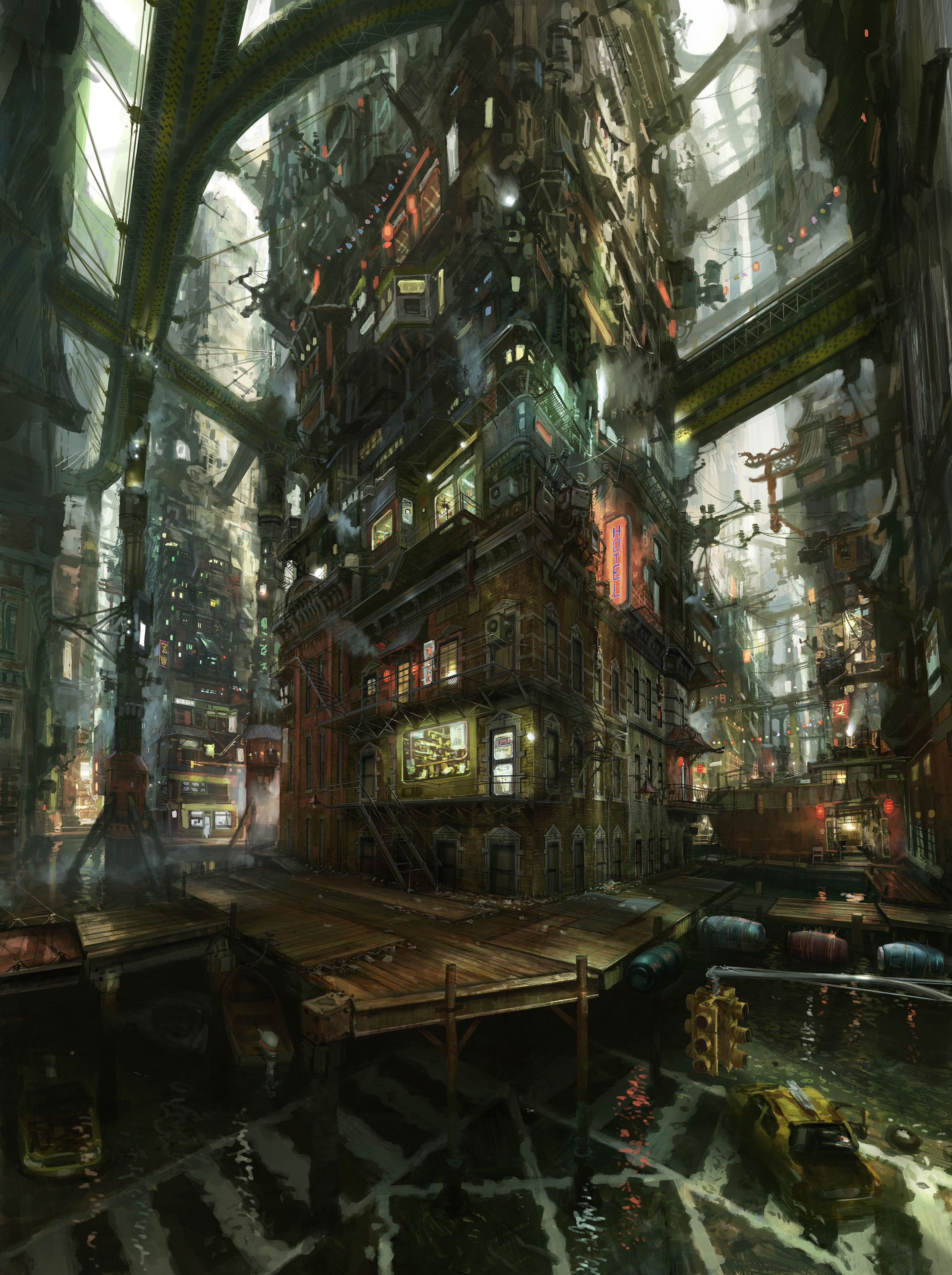 Wallpaper #lQAc7I4BSdW8dNou1BPc24 Artstation Flooded City Block Wips John Wallin Liberto
