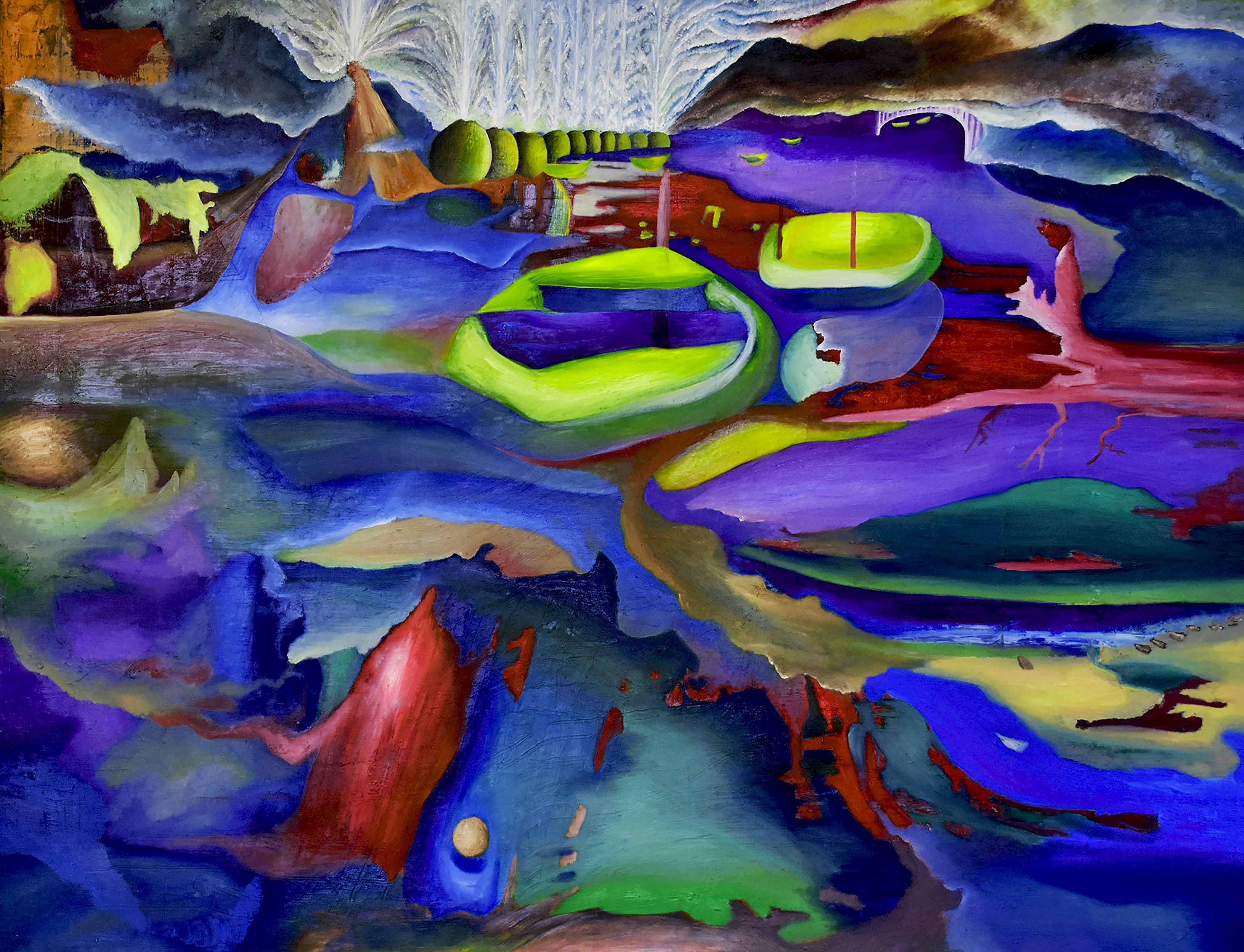 Wallpaper #gGfoDJMBSpphPi3-KuHk33 Abstract Surreal Landscape Oil Painting Boats by Damian Bellotti Oil on