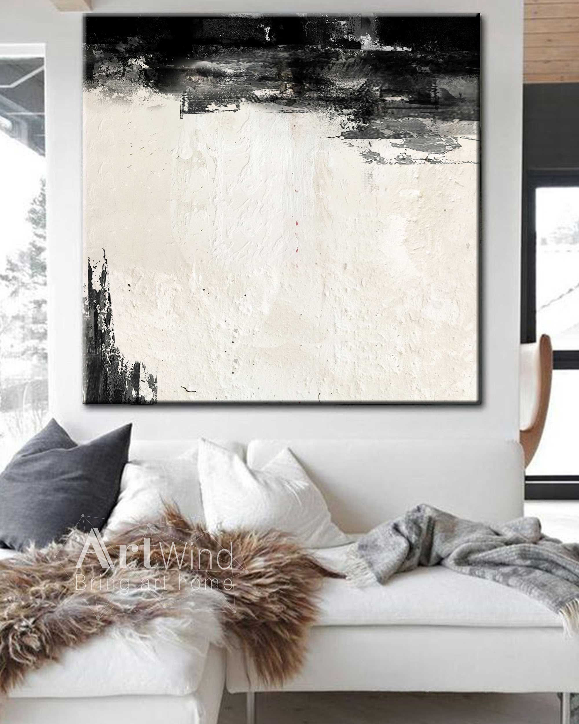Wallpaper #FGfC_5IBSpphPi3-96QM175 Oversized Beige Abstract Painting Black Minimalist Canvas Art Beige