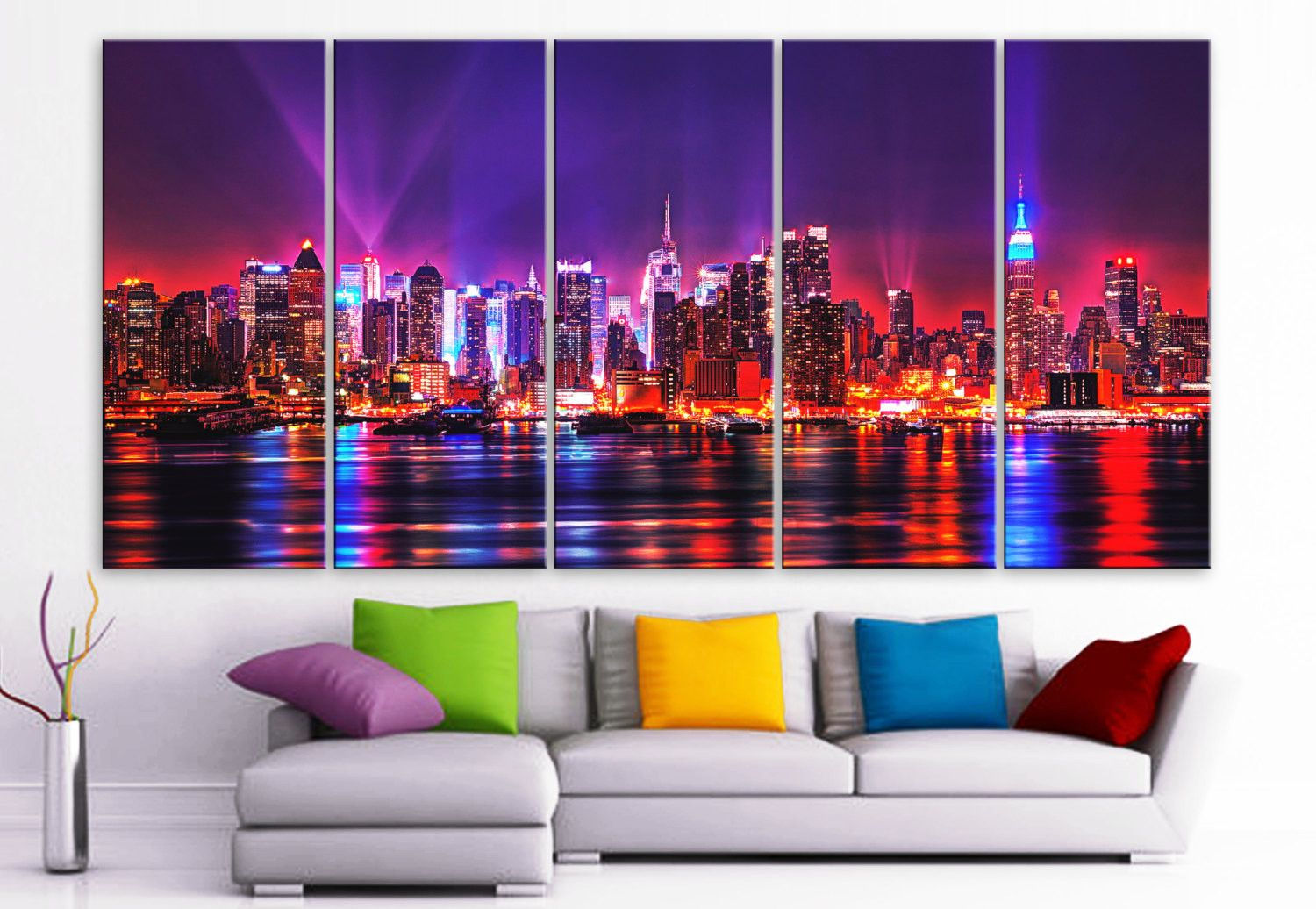 Wallpaper #W2g2IpMBSpphPi3-mTKk62 Xlarge 30x 70 5 Panels Art Canvas Print Beautiful Skyline New York