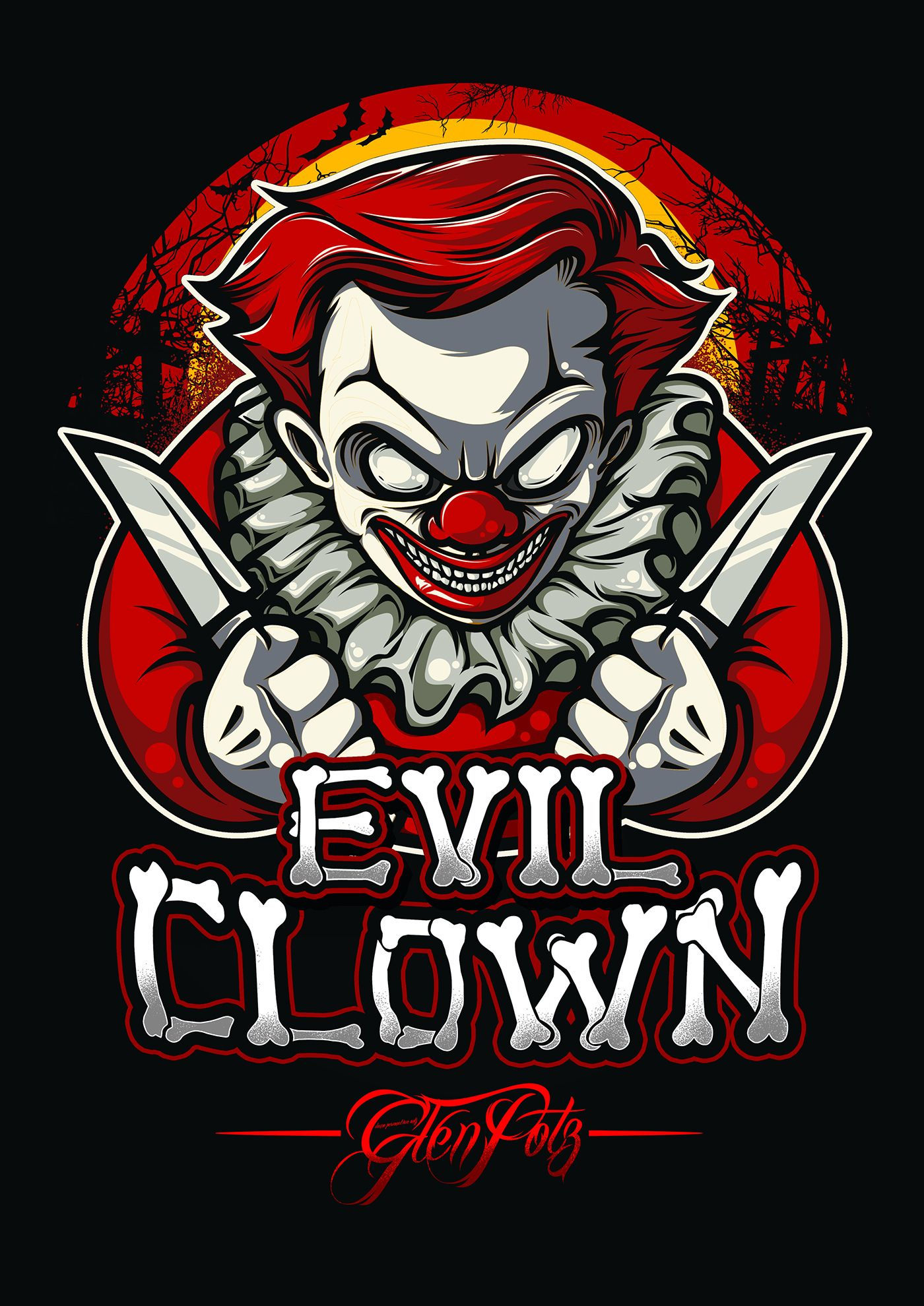Wallpaper #s2eU95IBSpphPi3-kIZO176 Evil Clown Illustration by Glenpotz Illustration