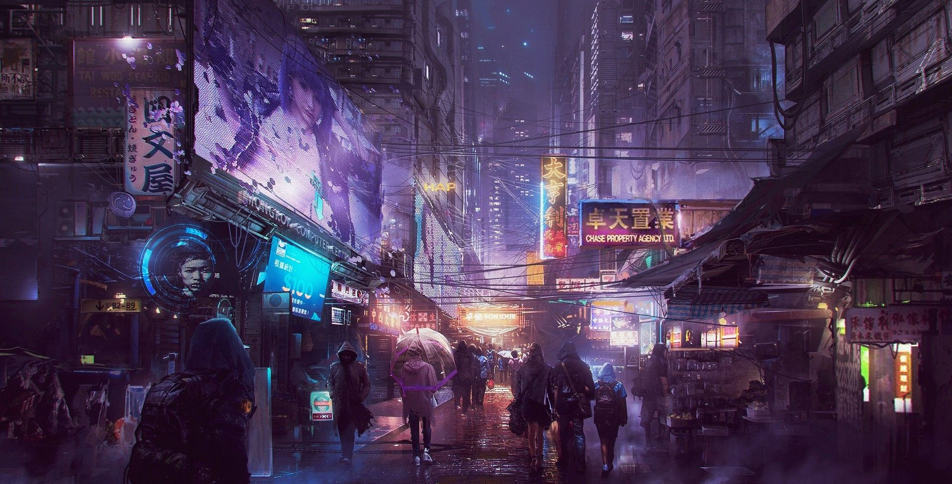 Wallpaper #fhlGMo8BtGB6xQ78BZfr39 Artstation Cyberpunk Busy Street Donglu Yu Cyberpunk City