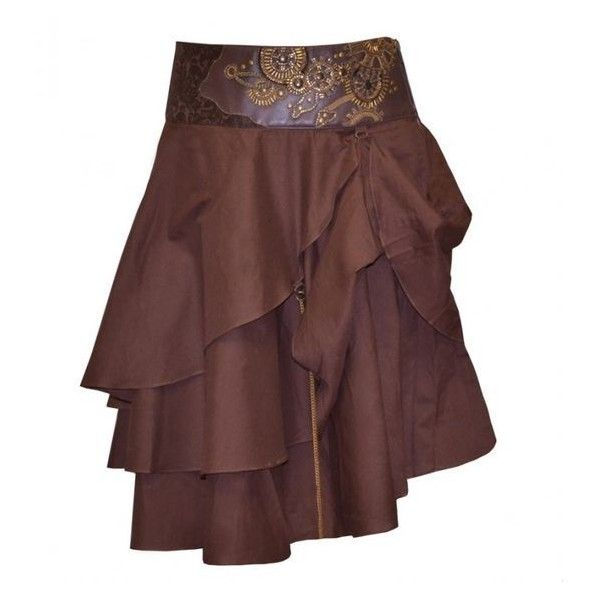 Wallpaper #_bmH3pIBJvJKYCmESQX0136 Short Brown Layered Steampunk Skirt Liked on Polyvore Featuring Skirts