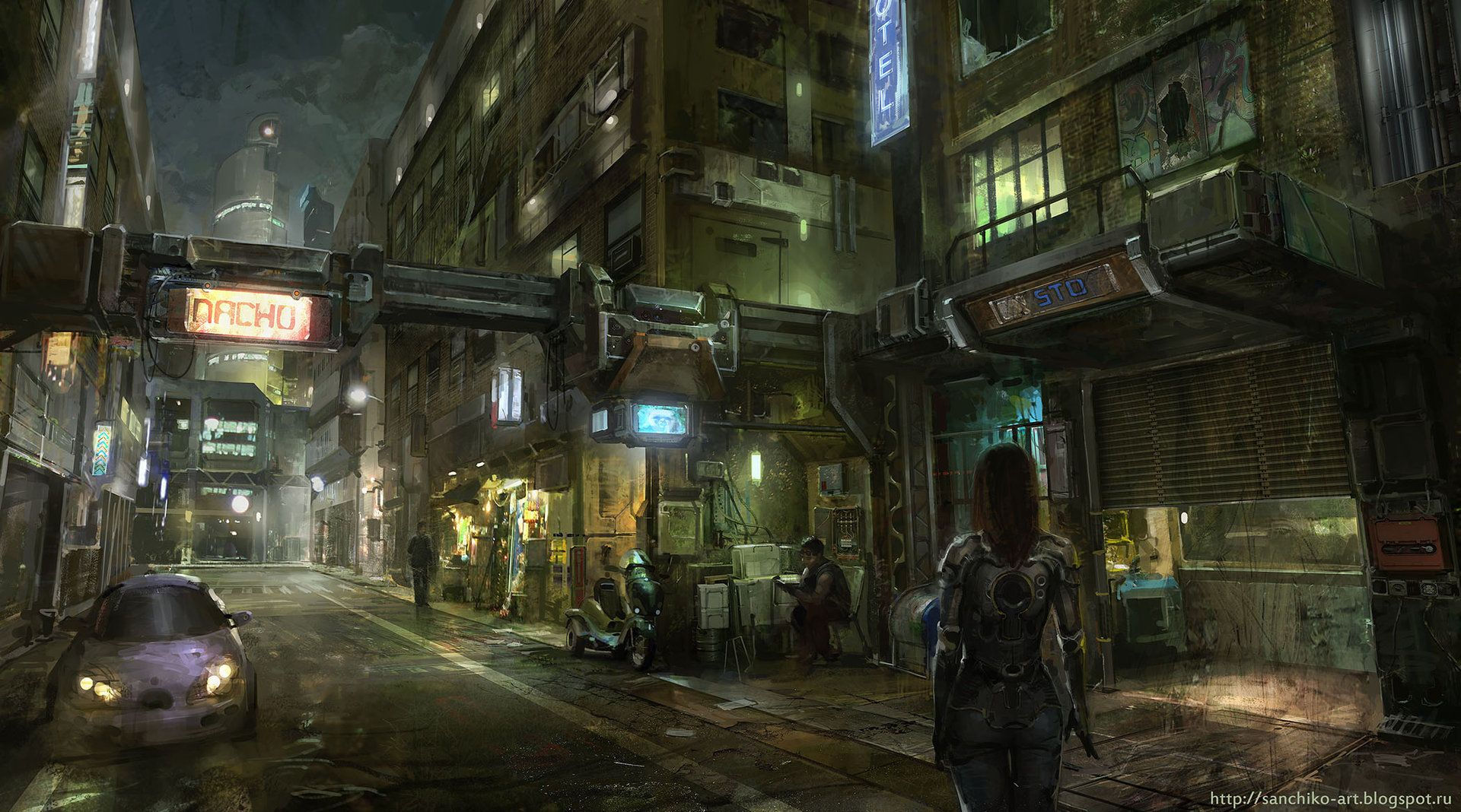 Wallpaper #L22bbJcBycdYOYFTC3Pc92 Artstation Streets Alexander Chelyshev Sci Fi City Cyberpunk Art