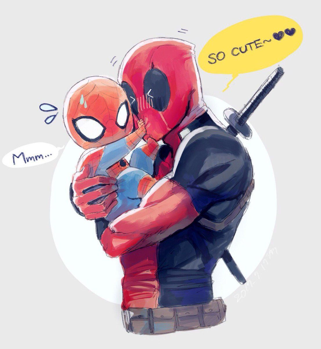 Wallpaper #3GhyHJMBSpphPi3-MCIA243 Deadpool and Spider Man Hugging Each Other with the Words So Cute