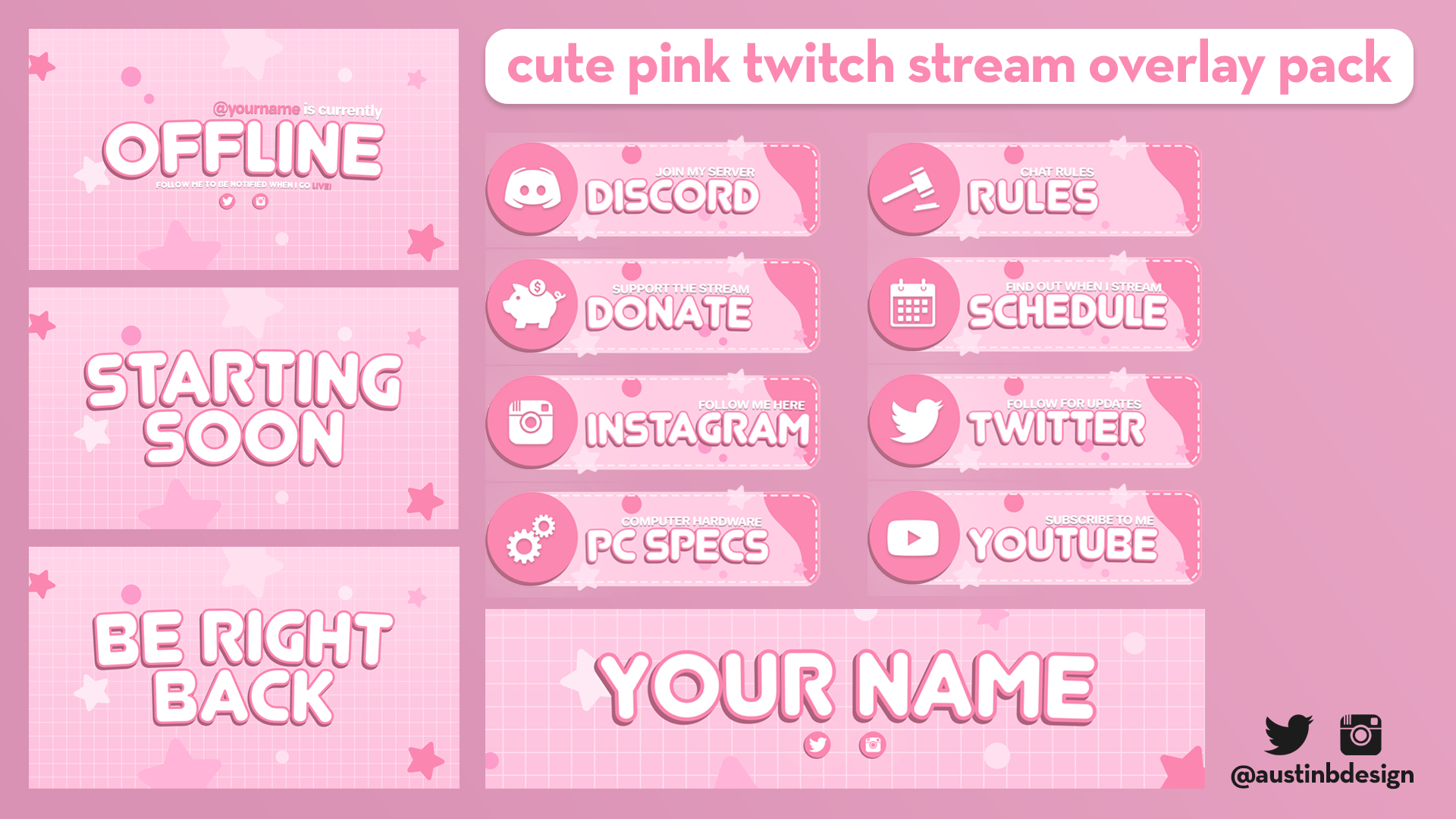 Wallpaper #Y88FO5MBOBUYluQYwLqS161 Cute Pink Twitch Stream Overlay Pack Streamer Graphics Twitch