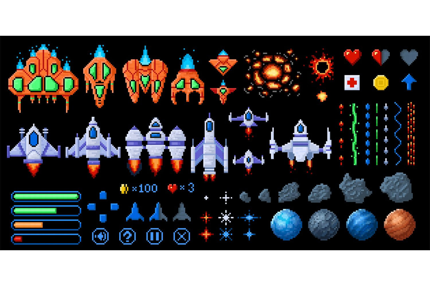 Wallpaper #sG3YZ5cBycdYOYFTvG94130 Pixel Art Arcade Video Game Spaceship Graphic Set with Ship Being