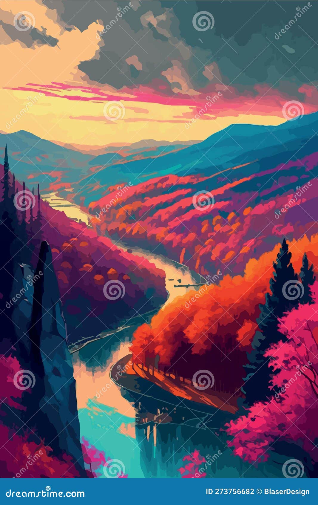 Wallpaper #d2c4EZMBSpphPi3-OPZ1228 Magical Colorful Landscape Wonderful Nature Illustration Vector Art