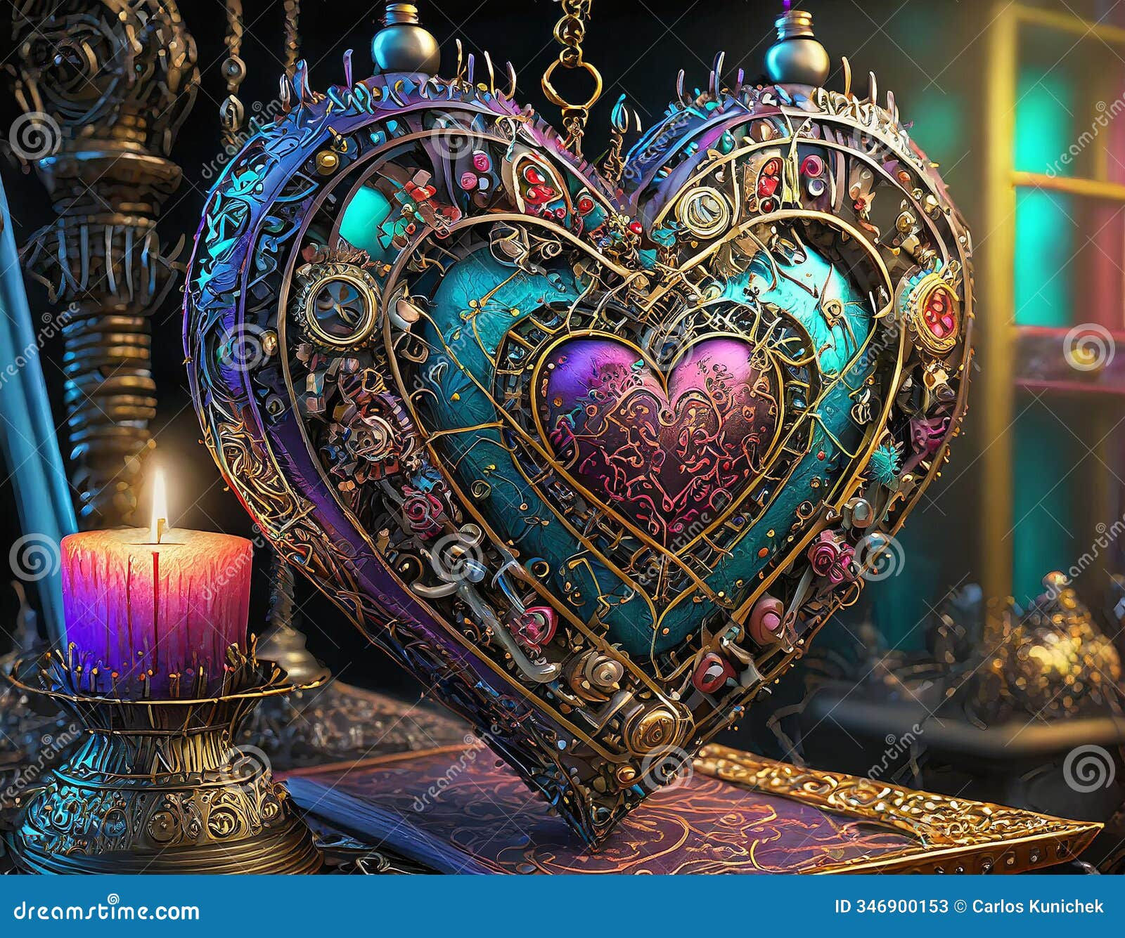 Wallpaper #SzuIb5cBSWmA-tzpLY-L74 A Multicolored Patchwork Gothic Steampunk Cyberpunk Heart with One