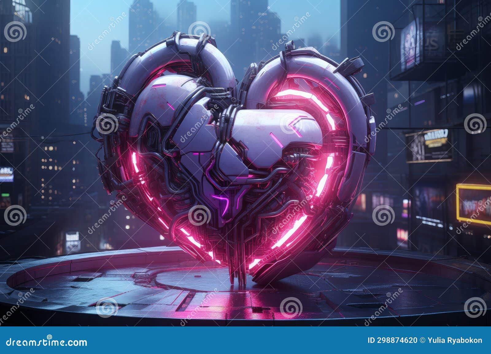 Wallpaper #SzuIb5cBSWmA-tzpLY-L41 Cyberpunk Heart with Metallic Details and Cables on Rustic Background