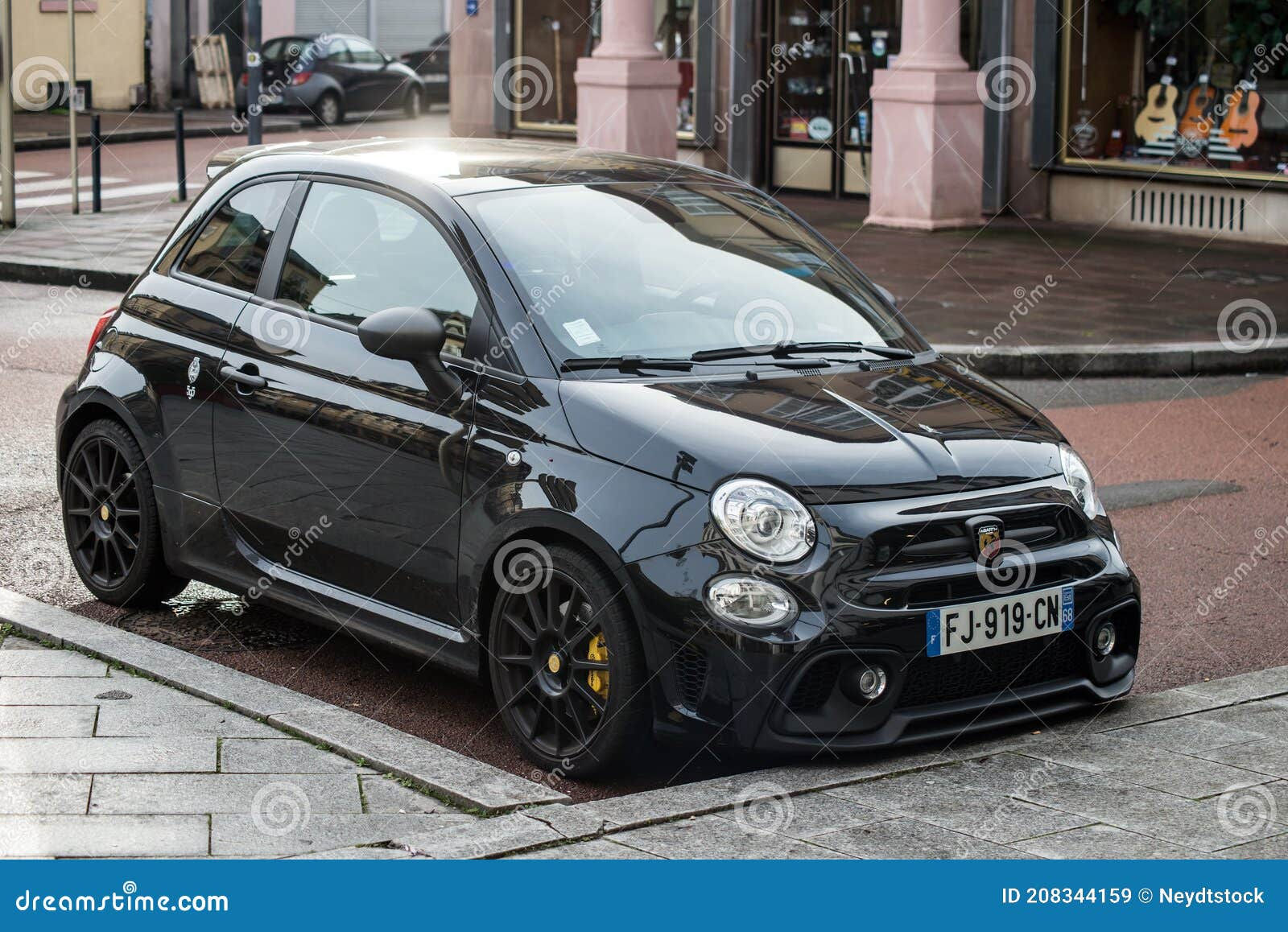 Wallpaper a819a Front View of Black Fiat 500 Abarth Parked in the Street Editorial HD Wallpaper a819a