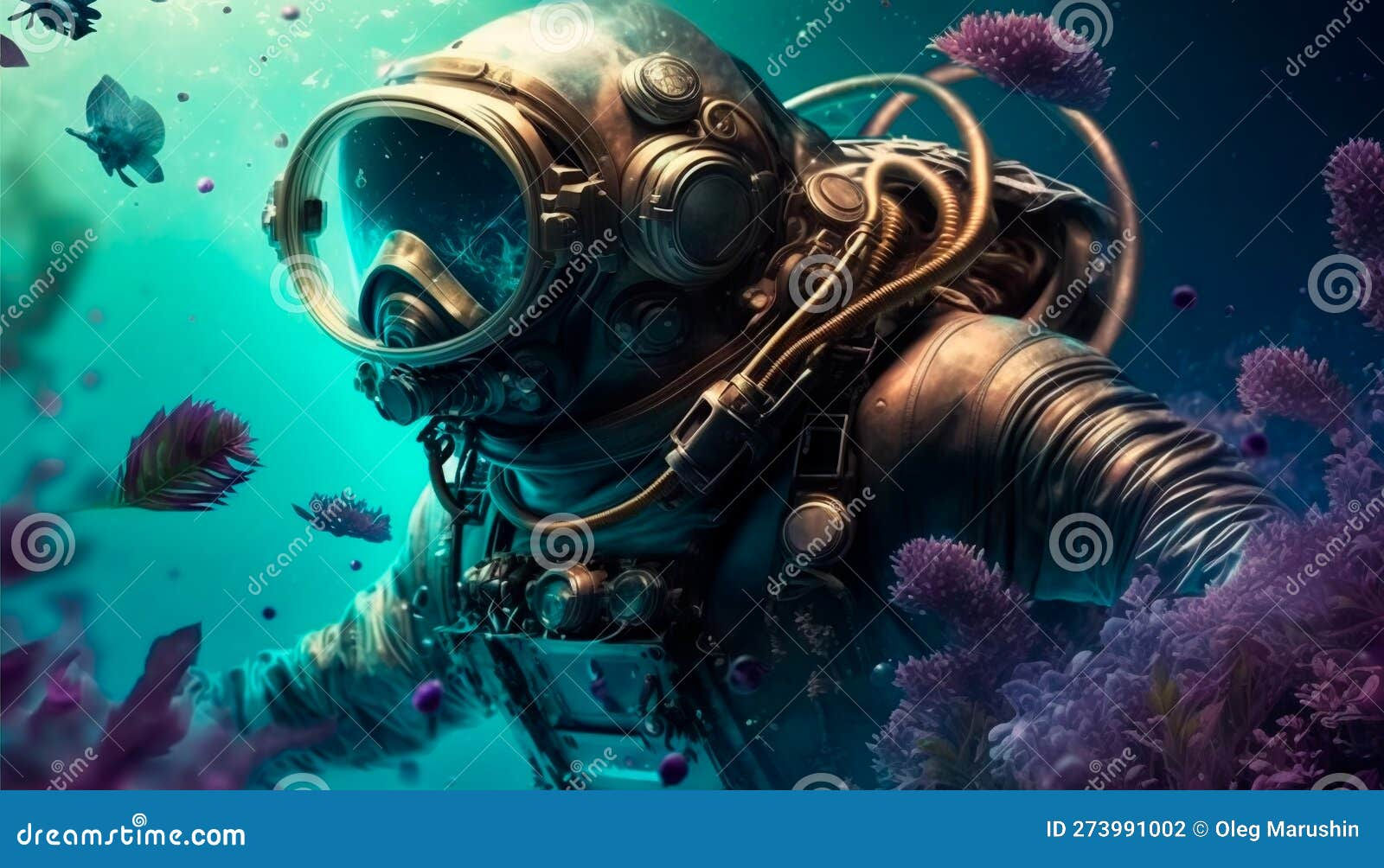 Wallpaper #S2ej65IBSpphPi3-z00p60 A Man in a Diving Suit Making His Way Through Underwater Thickets of