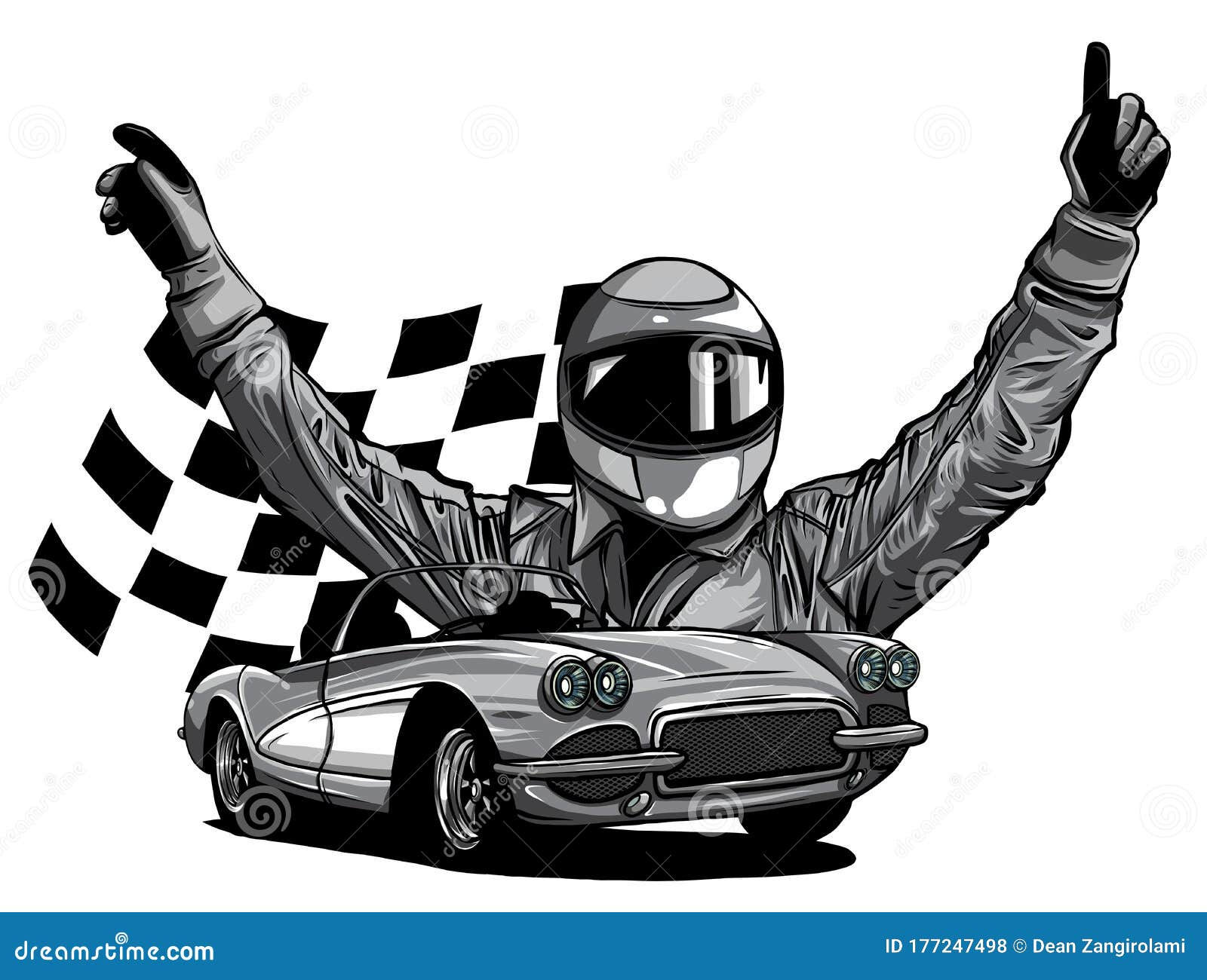 Wallpaper #ZGgIG5MBSpphPi3-Ph59170 Monochromatic Vector Illustration of a Race Car Driver in Front of His