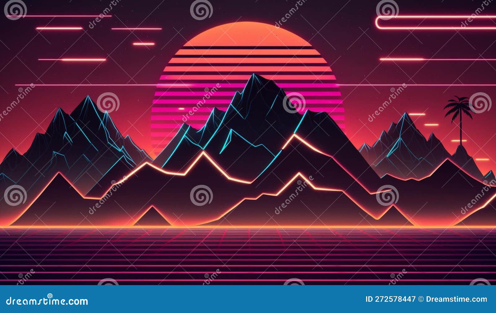 Wallpaper #YM46JZMB71dOy6JZjBML220 Mountains and Sunset as Retro 80s Synthwave Design Illustration