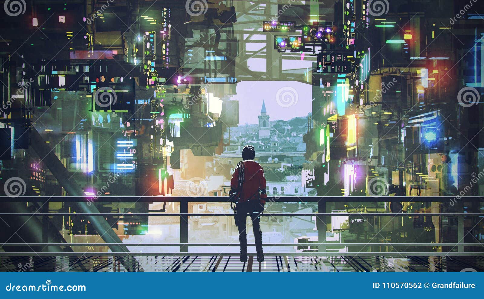 Wallpaper #mGcv8ZIBSpphPi3-O2pF145 Cyberpunk City with Futuristic Buildings Royalty Free Illustration