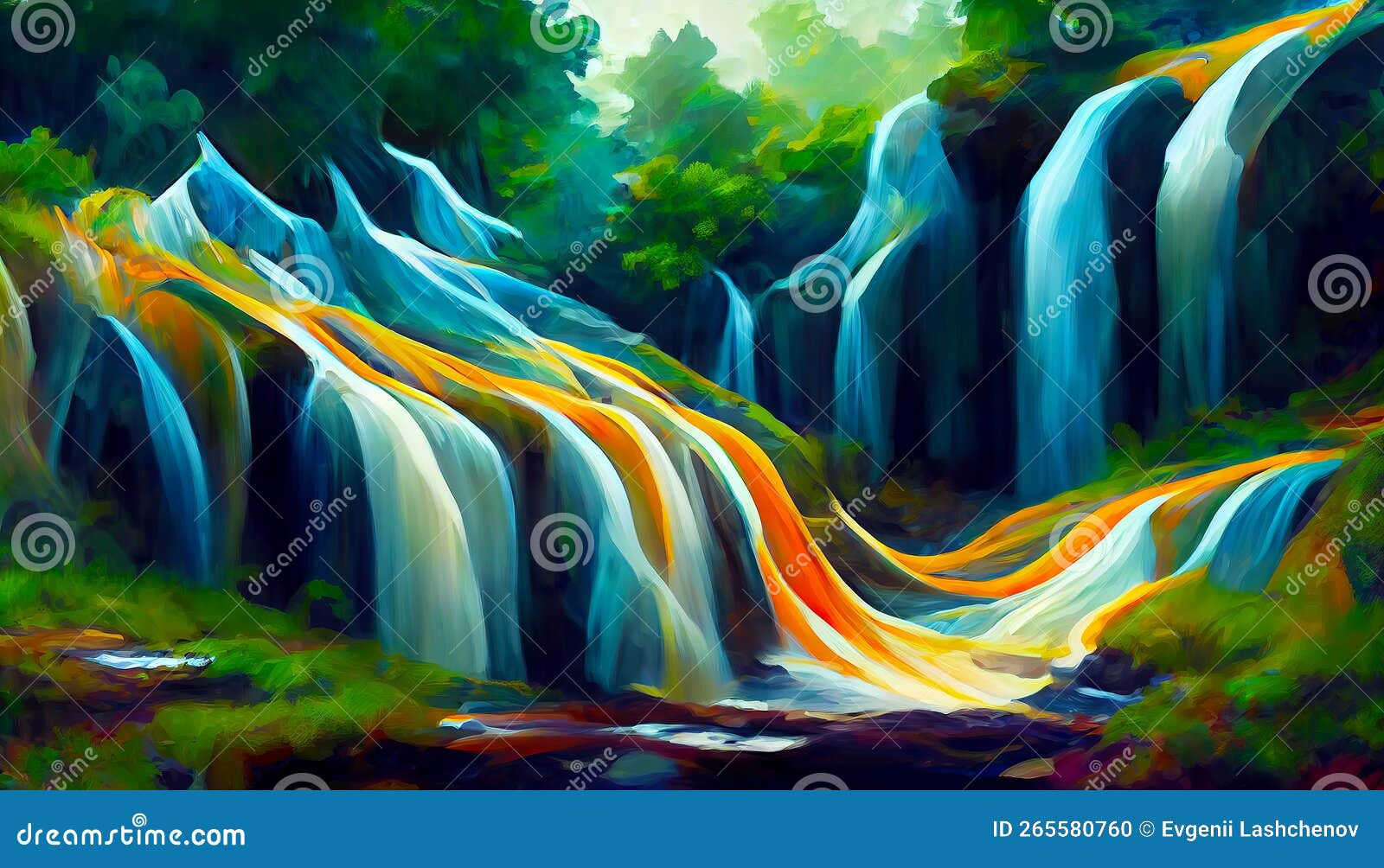 Wallpaper #lGcDC5MBSpphPi3-T9ct398 Magical Mountain Waterfall in the Forest Artistic Effect Digital