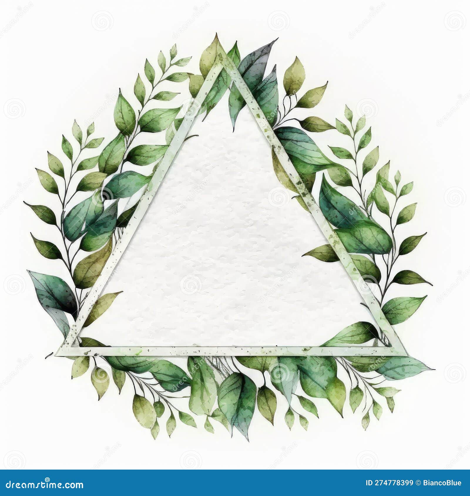 Wallpaper #6mcM8ZIBSpphPi3-jmn8279 Triangle Frame of Green Leaves with Watercolor Painting Stock