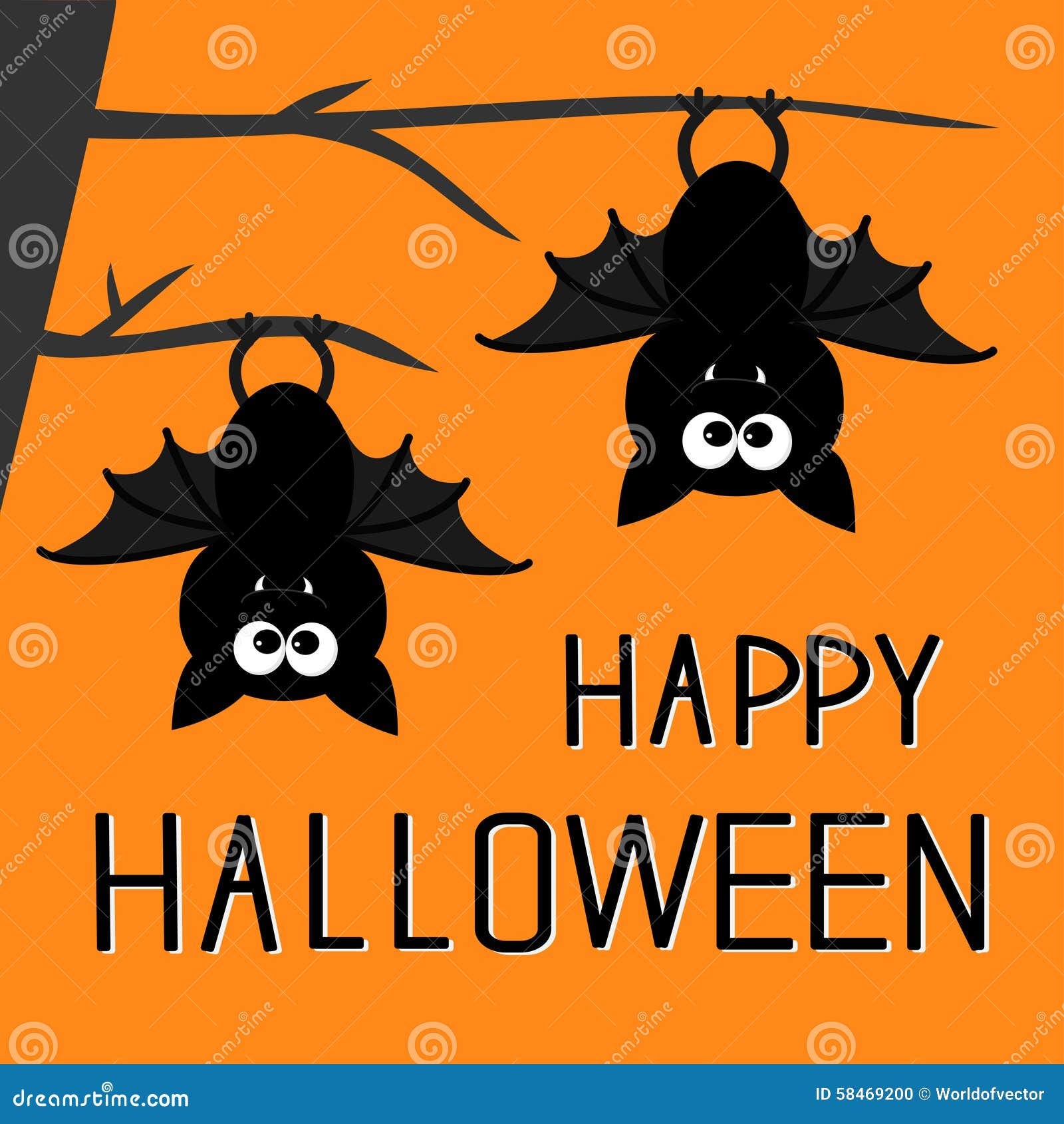 Wallpaper #2mdTDJMBSpphPi3-nt1P453 Two Bats Hanging on the Tree Happy Halloween Card Stock Vector