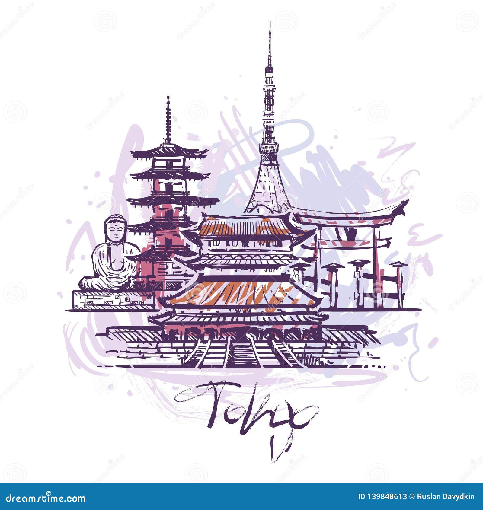 Wallpaper #Qx3gLJMBlOZrFDOkdsyQ372 Tokyo Abstract Color Drawing Vector Illustration Isolated on White