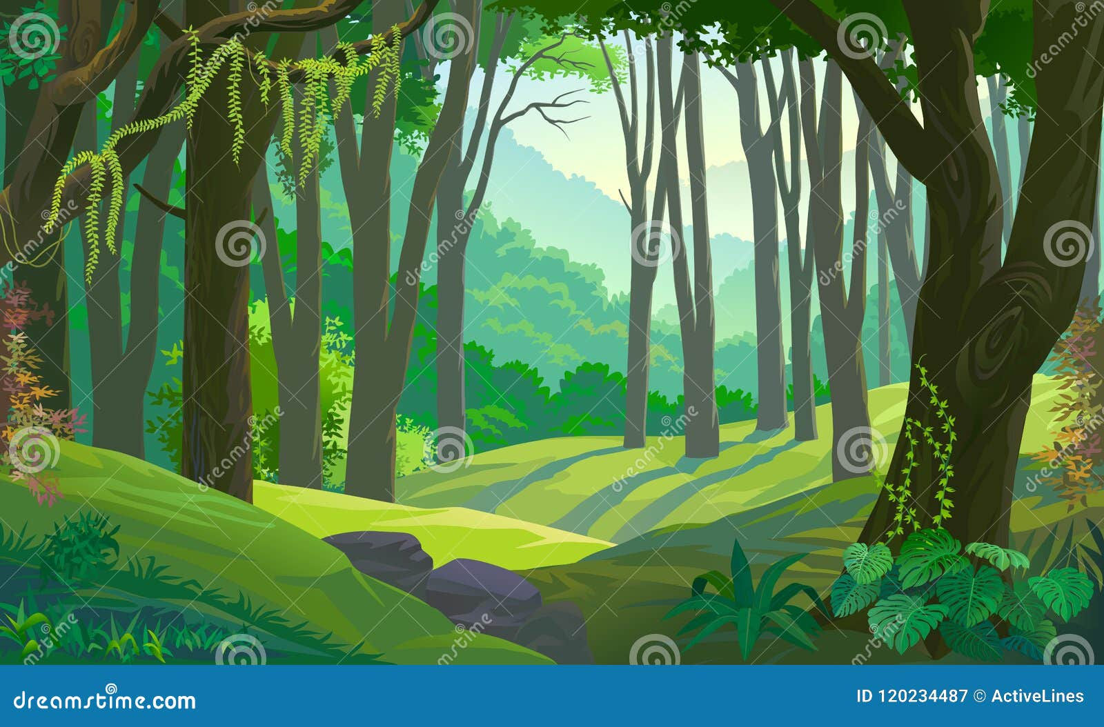 Wallpaper #gXfEJ5MB-pgBXx60hqcW126 Trees Across Green Fields in a Forest Stock Vector Illustration of