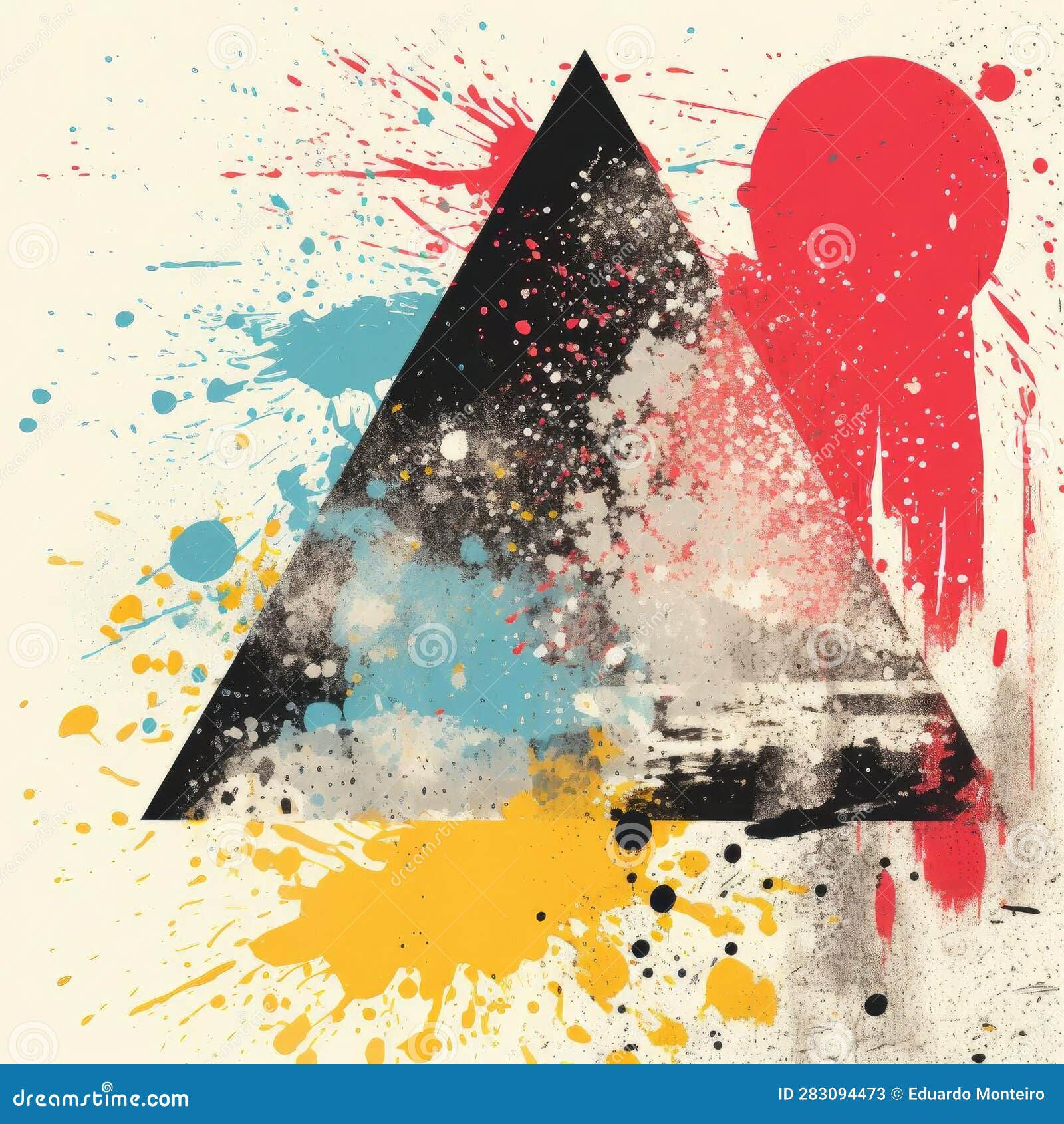 Wallpaper #6mcM8ZIBSpphPi3-jmn8268 Triangle Painting with Vintage Poster Design Style and Paint Splats