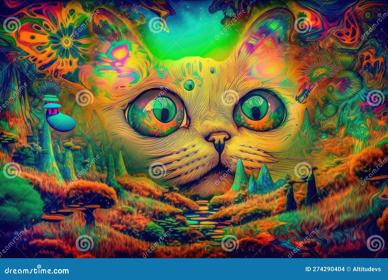 Wallpaper #Pbj-1pIBJvJKYCmEsuHs336 Trippy Cat with Its Eyes Rolling in the Back of Its Head Floating