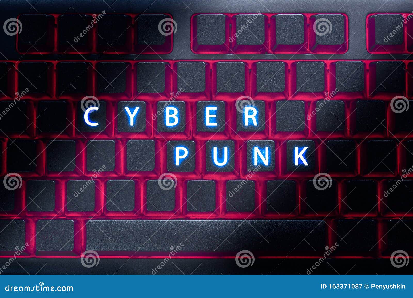 Wallpaper #I6WROJMBVBiSkHCaw440114 Text Cyber Punk on the Keyboard with Neon Glow Stock Illustration
