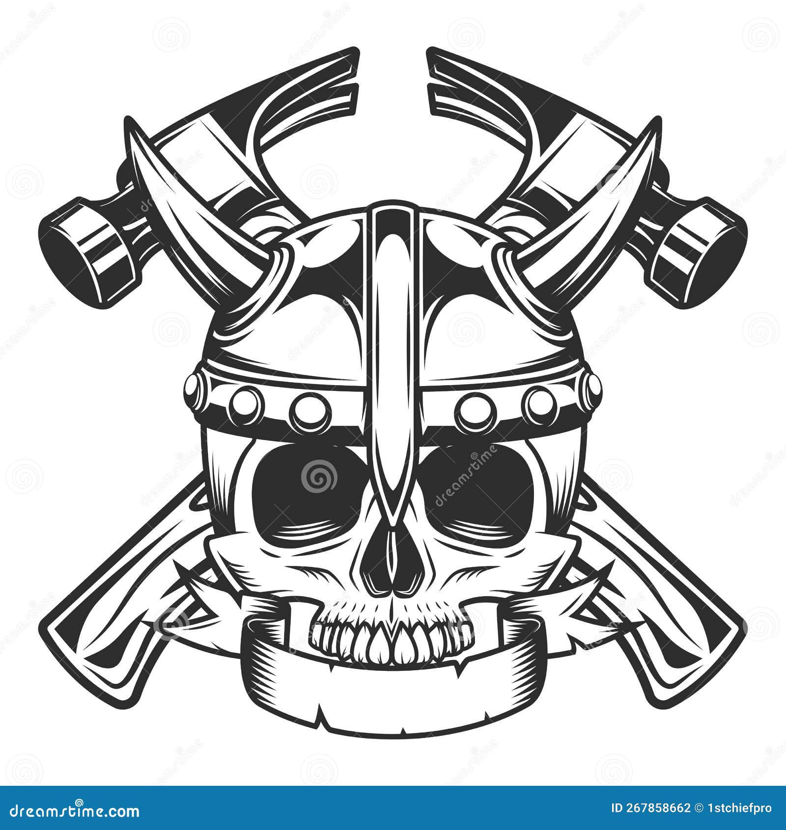 Wallpaper #uWfOCZMBSpphPi3-_NHR210 Half Skull in Viking Helmet with Ribbon and Business Builder Crossed
