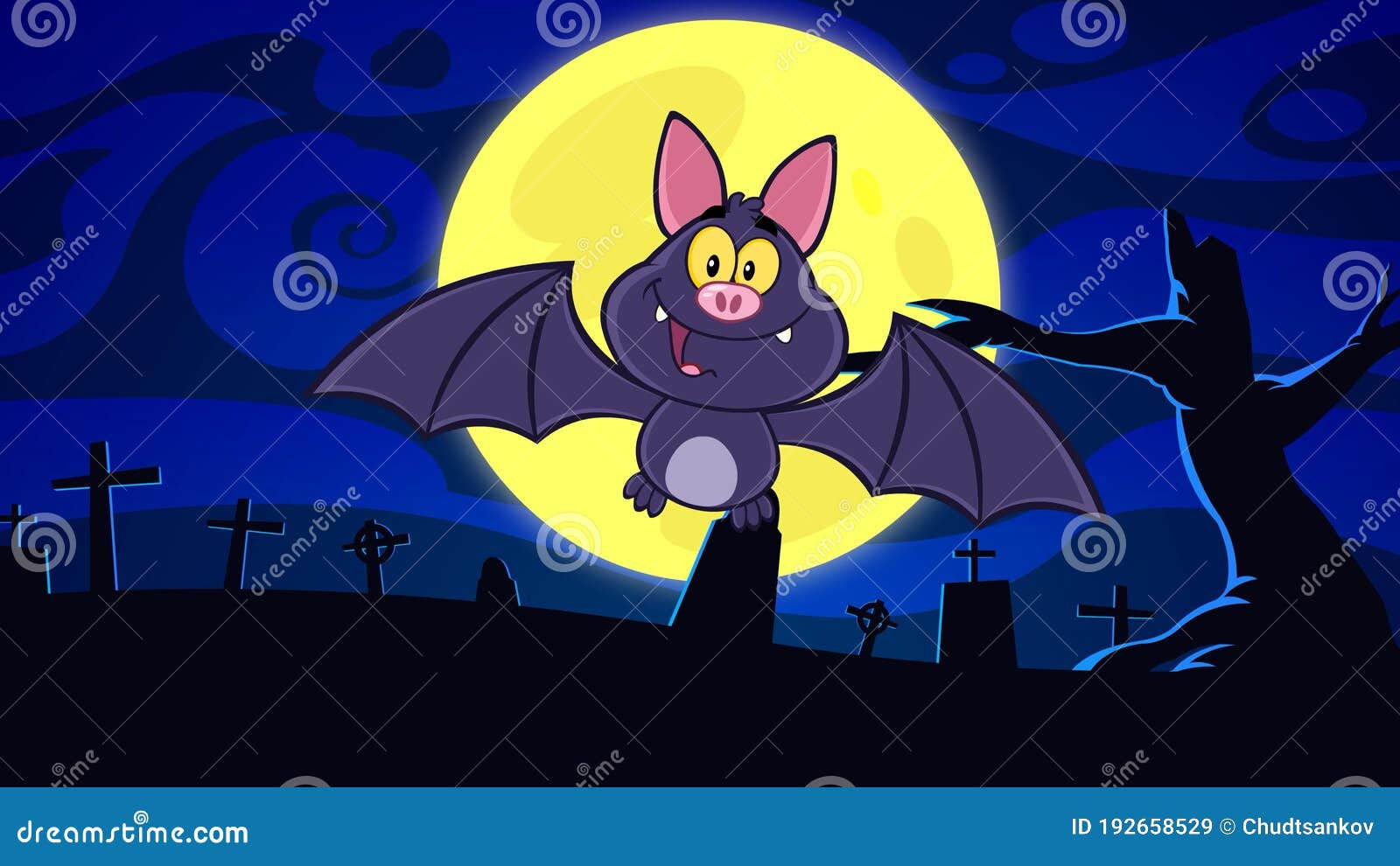Wallpaper #r3KDMpMBX2lk1u3ogFrF71 Happy Vampire Bat Cartoon Character Flying in Graveyard on Halloween