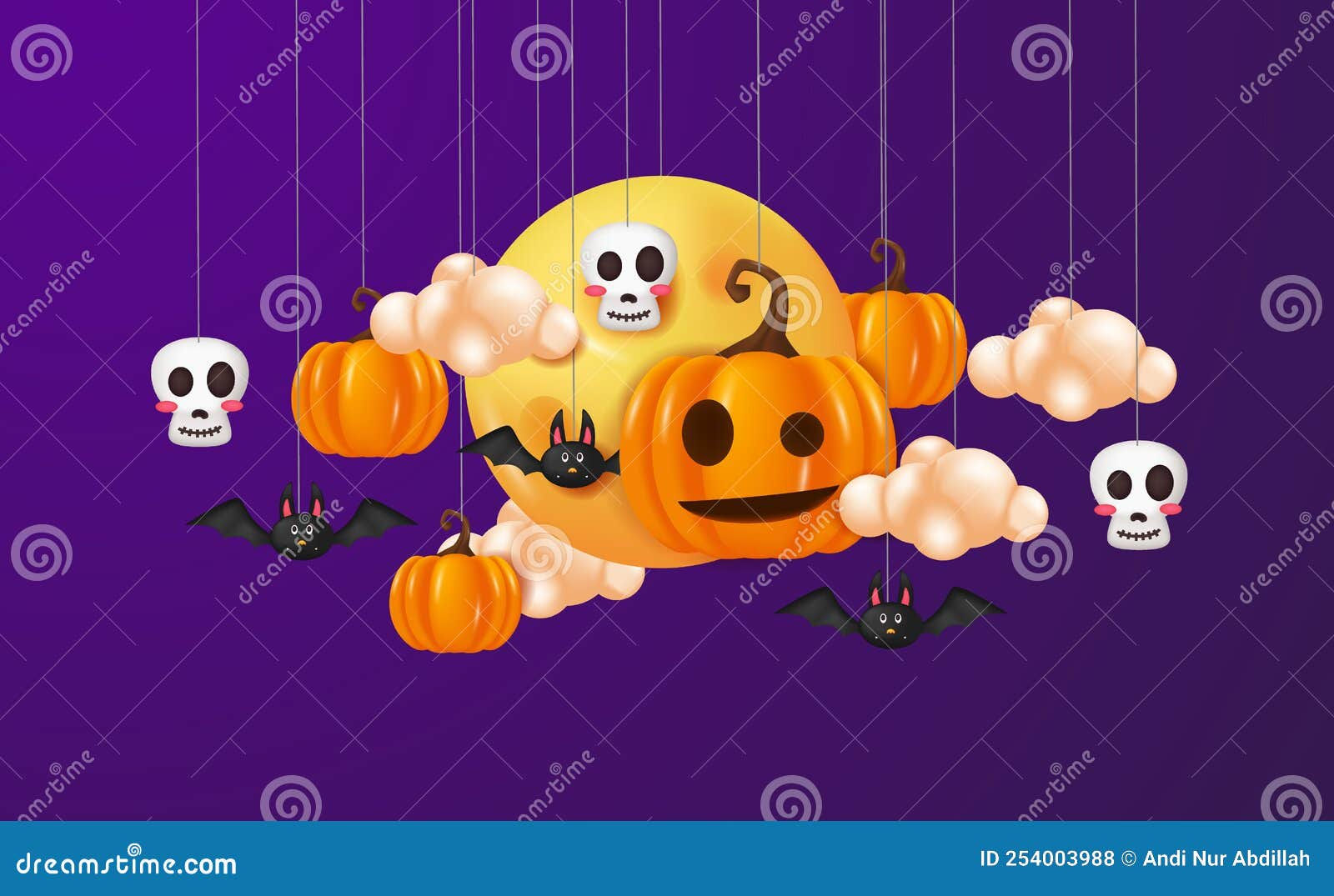 Wallpaper #Y-8xTZMBMN-XEVvVoD_A417 Hanging Halloween Decoration Banner with Purple Night Background Stock
