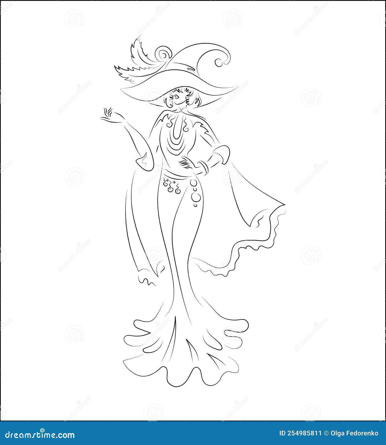 Wallpaper #H3d9JpMB-pgBXx60lqI5117 Hand Drawn Drawing in the Art Line Style Elegant Witch in the Hat