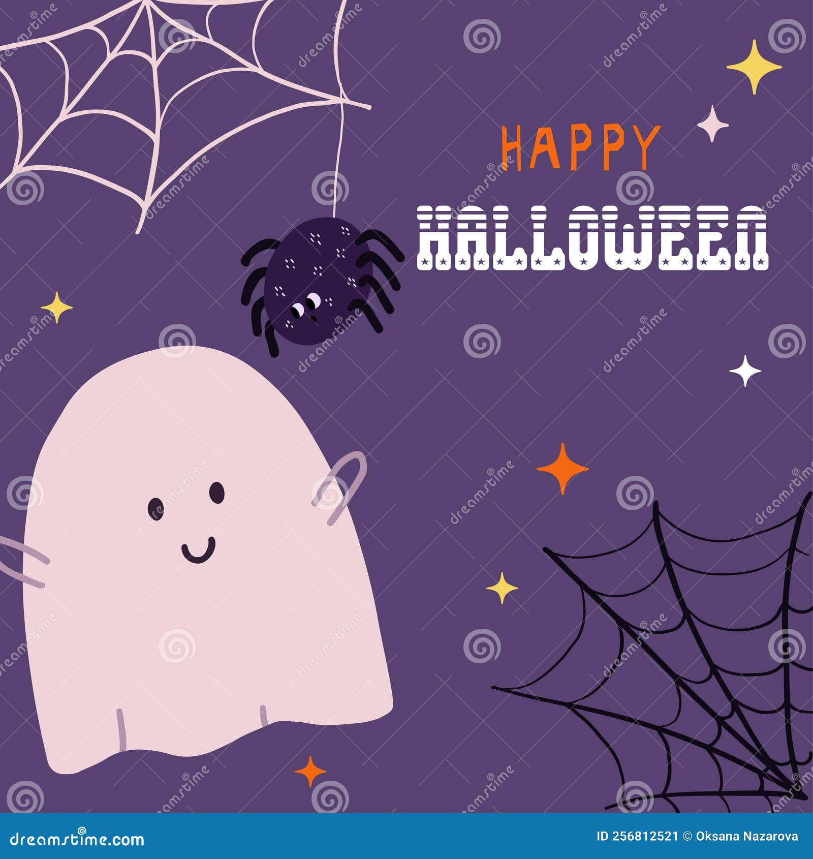 Wallpaper #RPS3OZMBKFX8bn3r6ncE213 Happy Halloween Greeting Card Design with Cute Ghost and Spider on