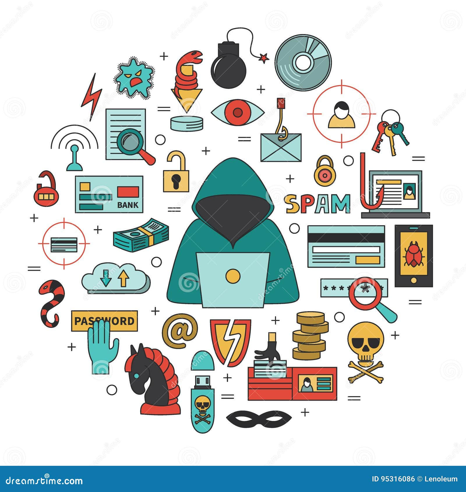 Wallpaper #Jmi9F5MBSpphPi3-FxD3174 Hacking and Cyber Crimes Round Vector Illustration Stock Vector