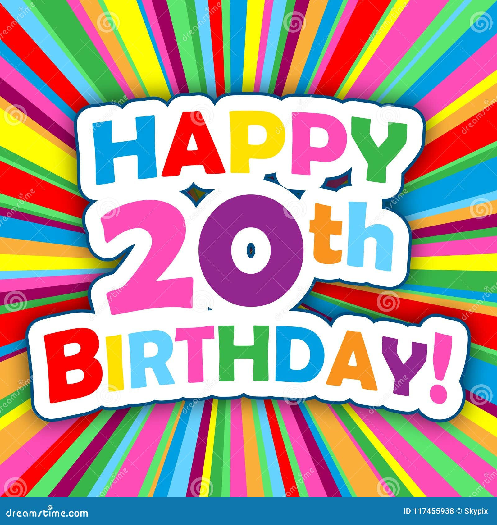 Wallpaper #hme9CJMBSpphPi3-0Mxx293 Happy 20th Birthday Vector Card on Bright and Colorful Background