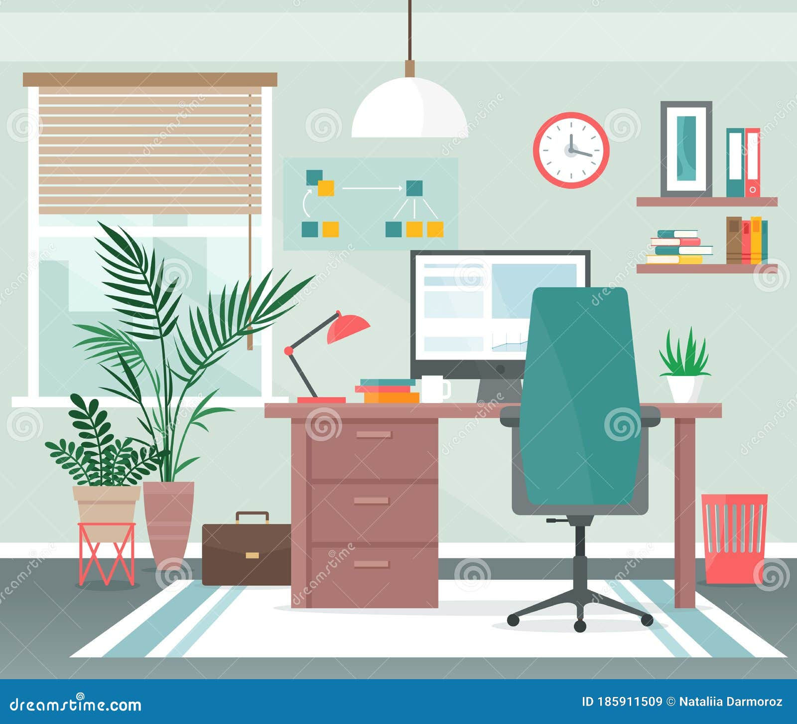 Wallpaper #MWcjC5MBSpphPi3-X9jd10 Home Office Workplace Vector Illustration Cartoon Flat Apartment Room