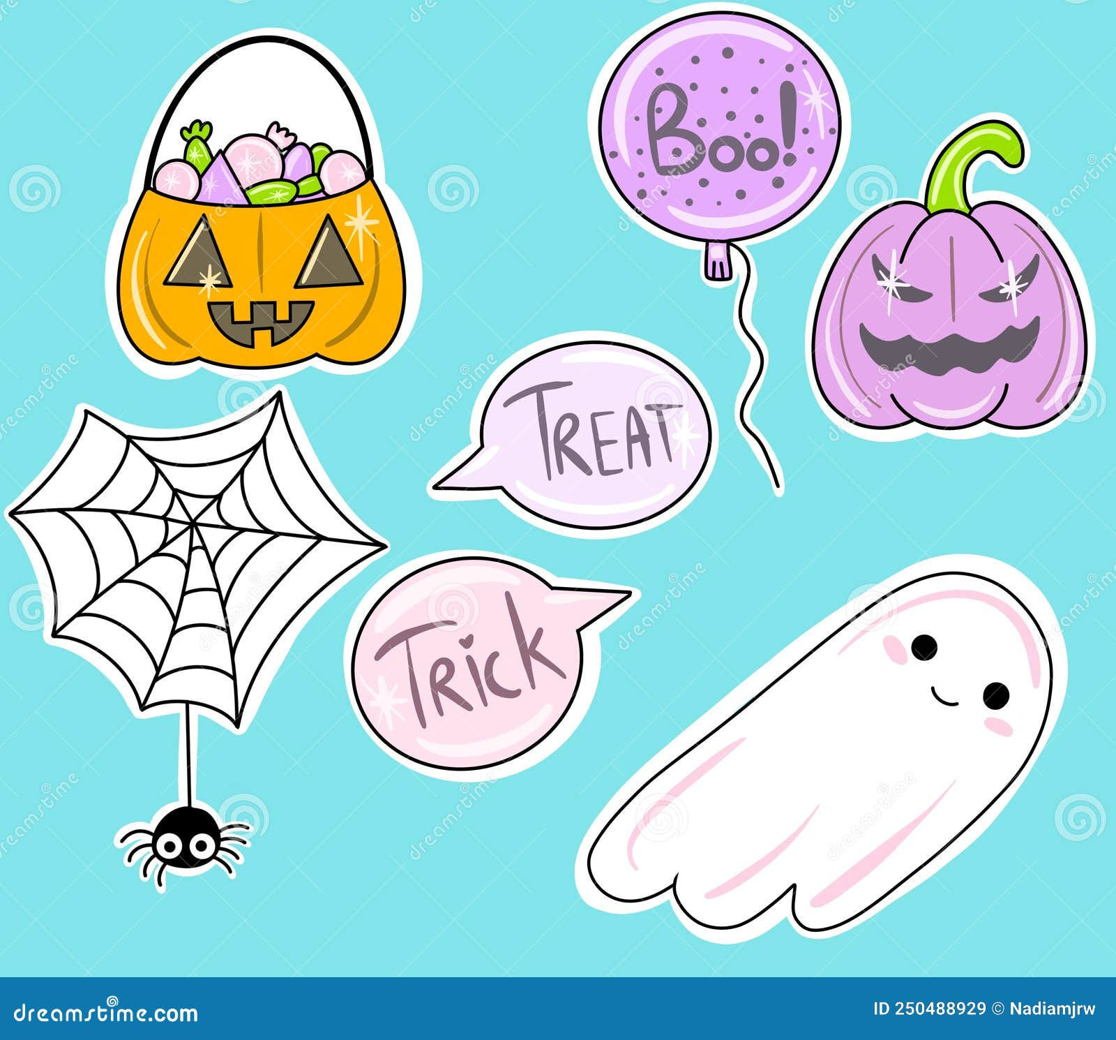 Wallpaper #Fmdx5pIBSpphPi3-DjO-241 Halloween Sticker Set Cute Characters in Cartoon Style Spider Ghost