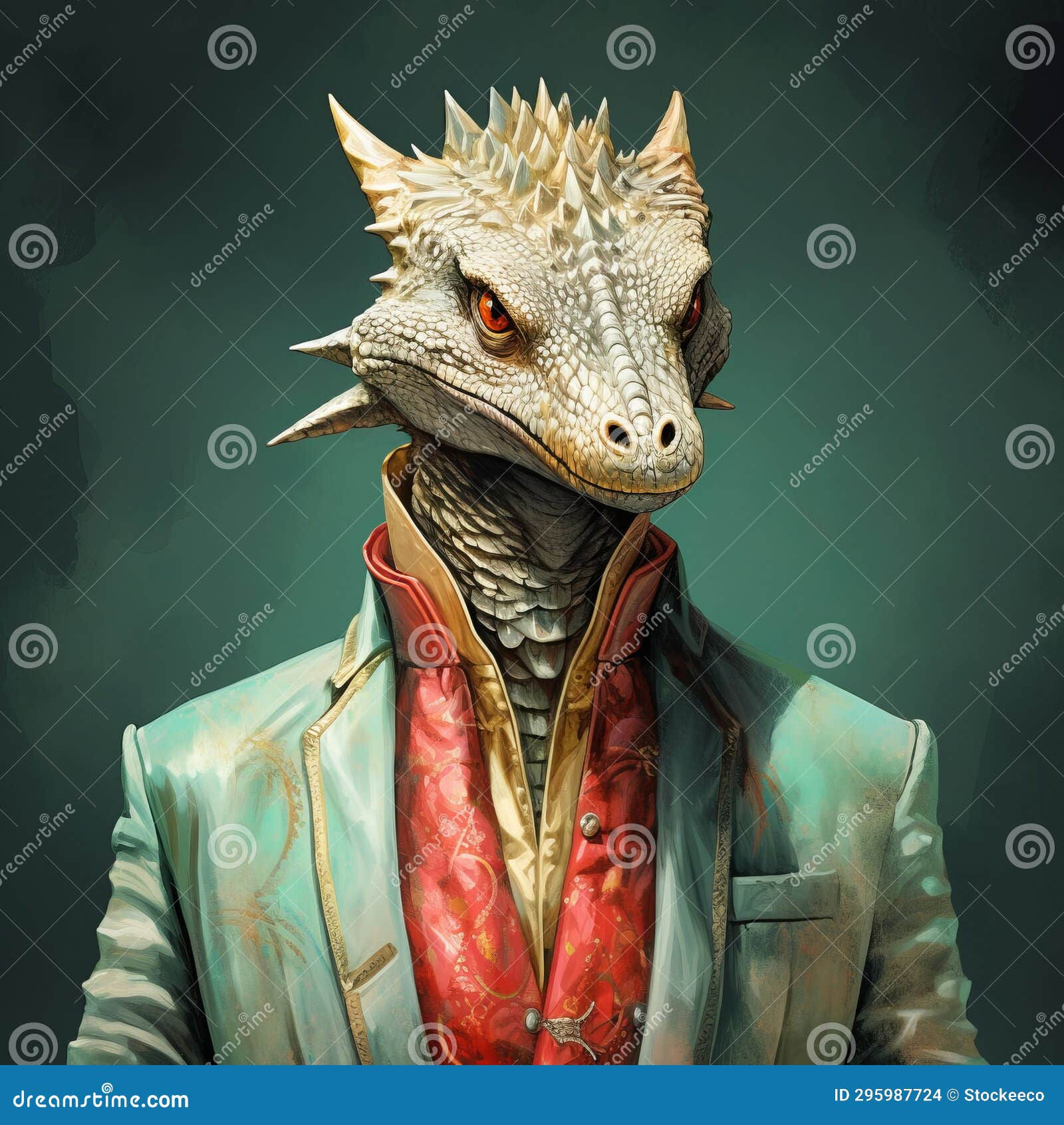 Wallpaper #nSyYSZMB0E1QgA7wi_Pe70 Hyper Realistic Sci Fi Dragon in a Stylish Suit Stock Illustration