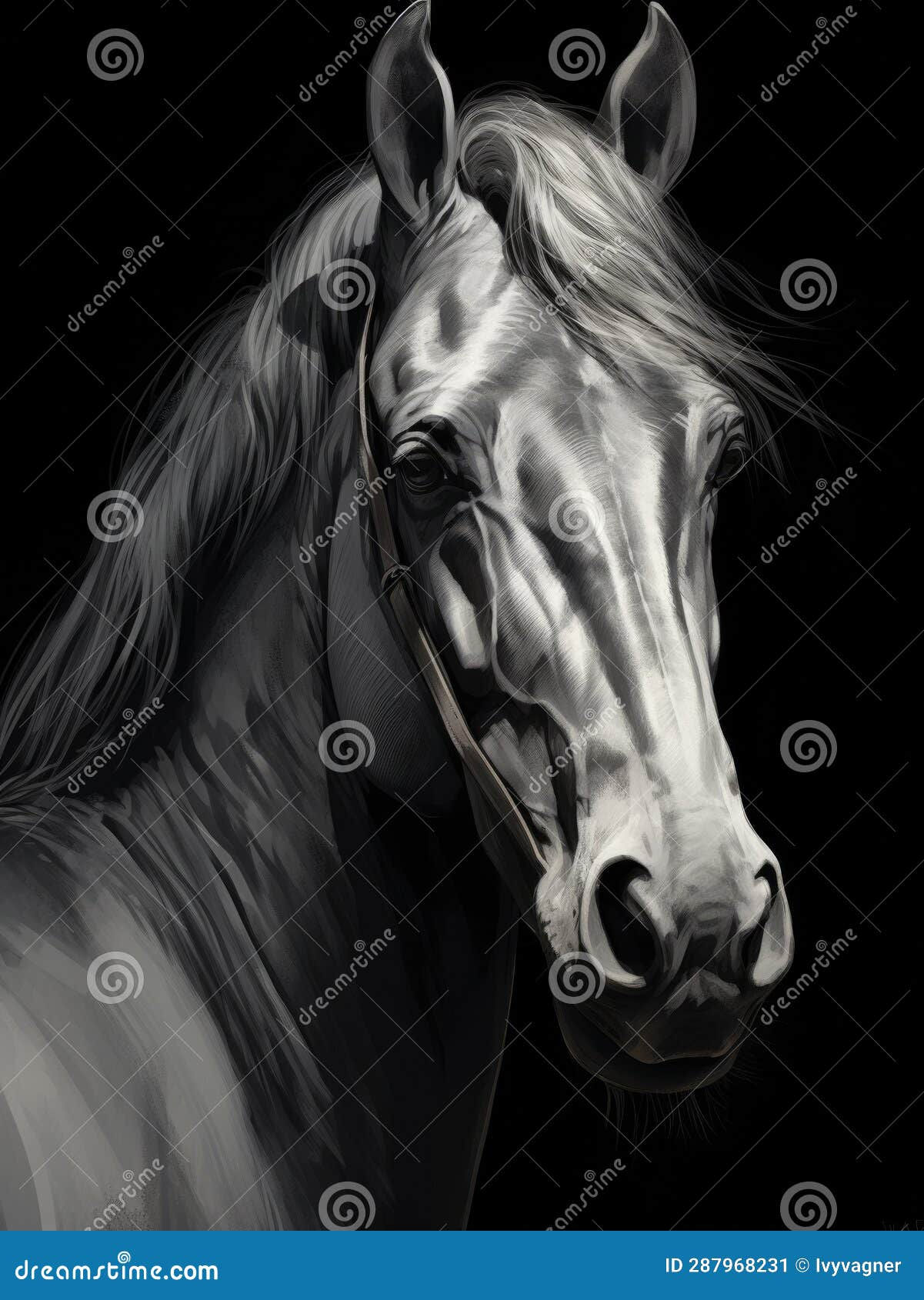 Wallpaper #bWfaEpMBSpphPi3-4_0h193 Portrait of a Horse on a Black Background Stock Illustration
