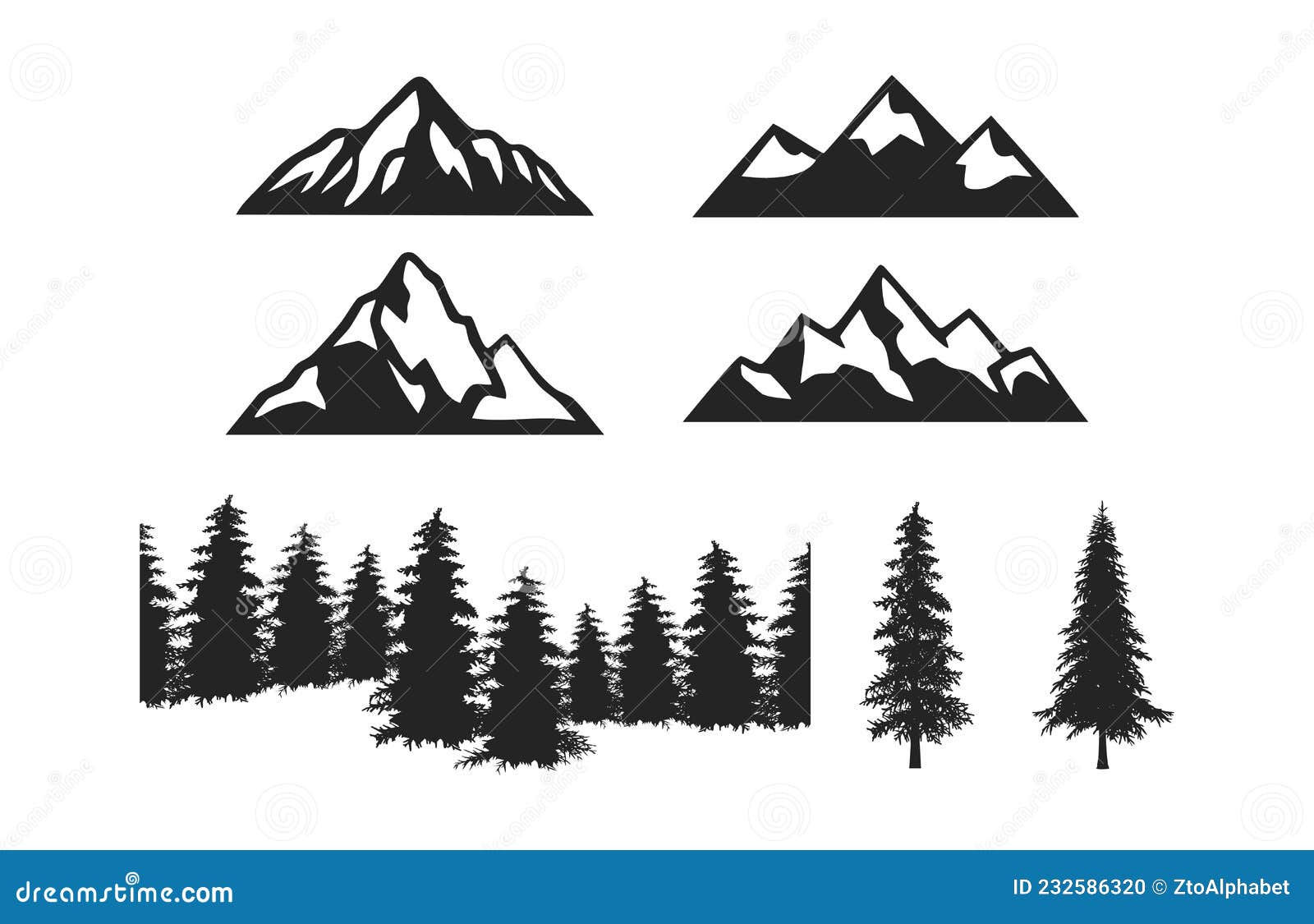 Wallpaper #x--qS5MBMN-XEVvVnztn442 Pine Tree Mountain Silhouette Clipart Set Stock Vector Illustration