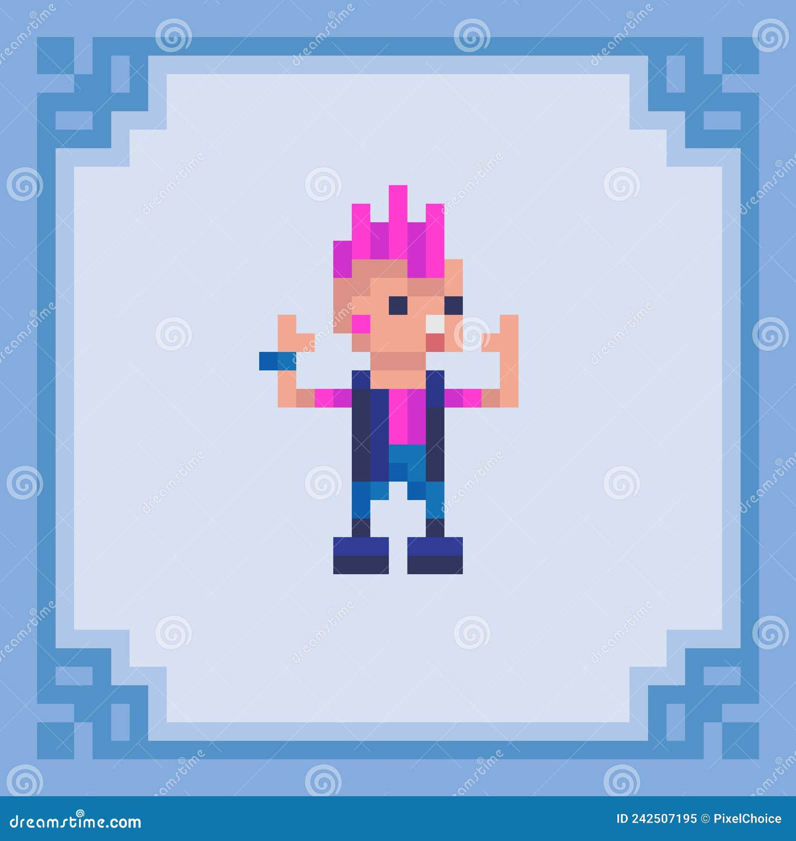 Wallpaper #pBnOII8BtGB6xQ78CX7S0 Punk Guy with Pink Hair Pixel Art Character Stock Vector