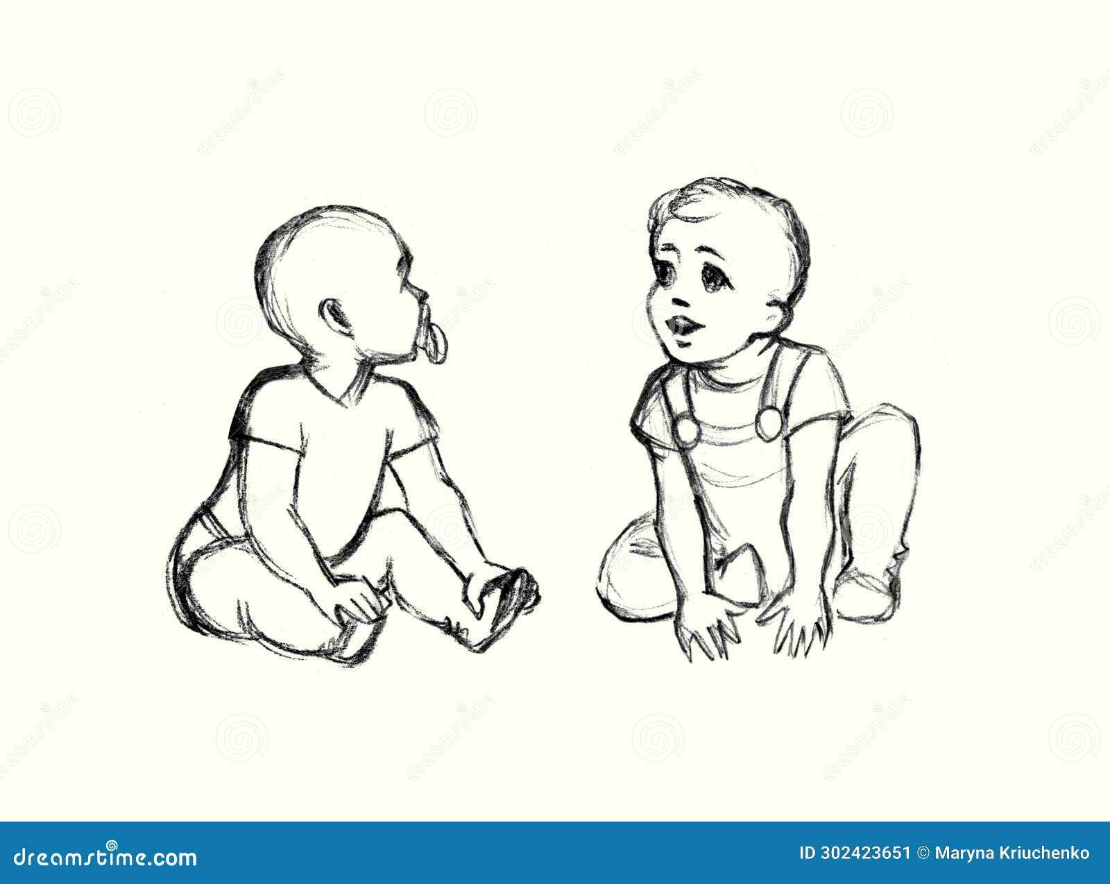 Wallpaper #9mdFCpMBSpphPi3-NNO0333 Pencil Drawing Baby Crawling on the Floor Stock Illustration