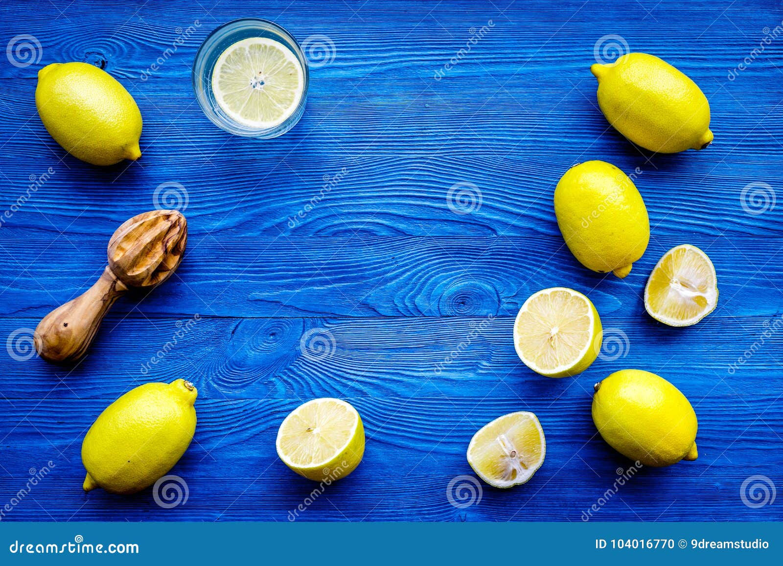 Wallpaper #GGfpAZMBSpphPi3-Wa1b136 Prepare Refreshing Beverage Lemonade Lemons Juicer on Blue Wooden