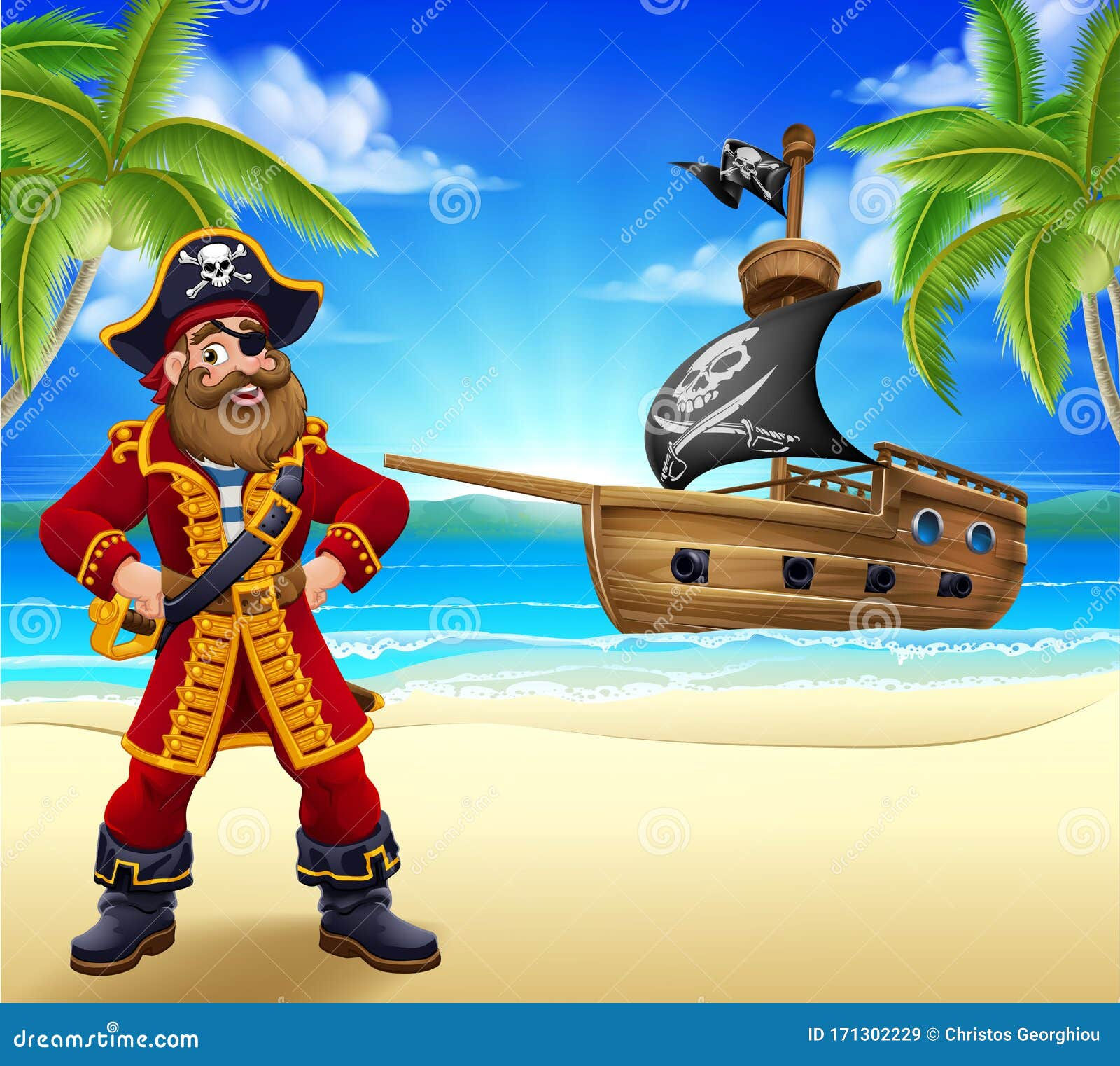 Wallpaper #sTGvNZMB5zzyi_yYOVfz303 Pirate Captain Beach Ship Cartoon Background Stock Vector